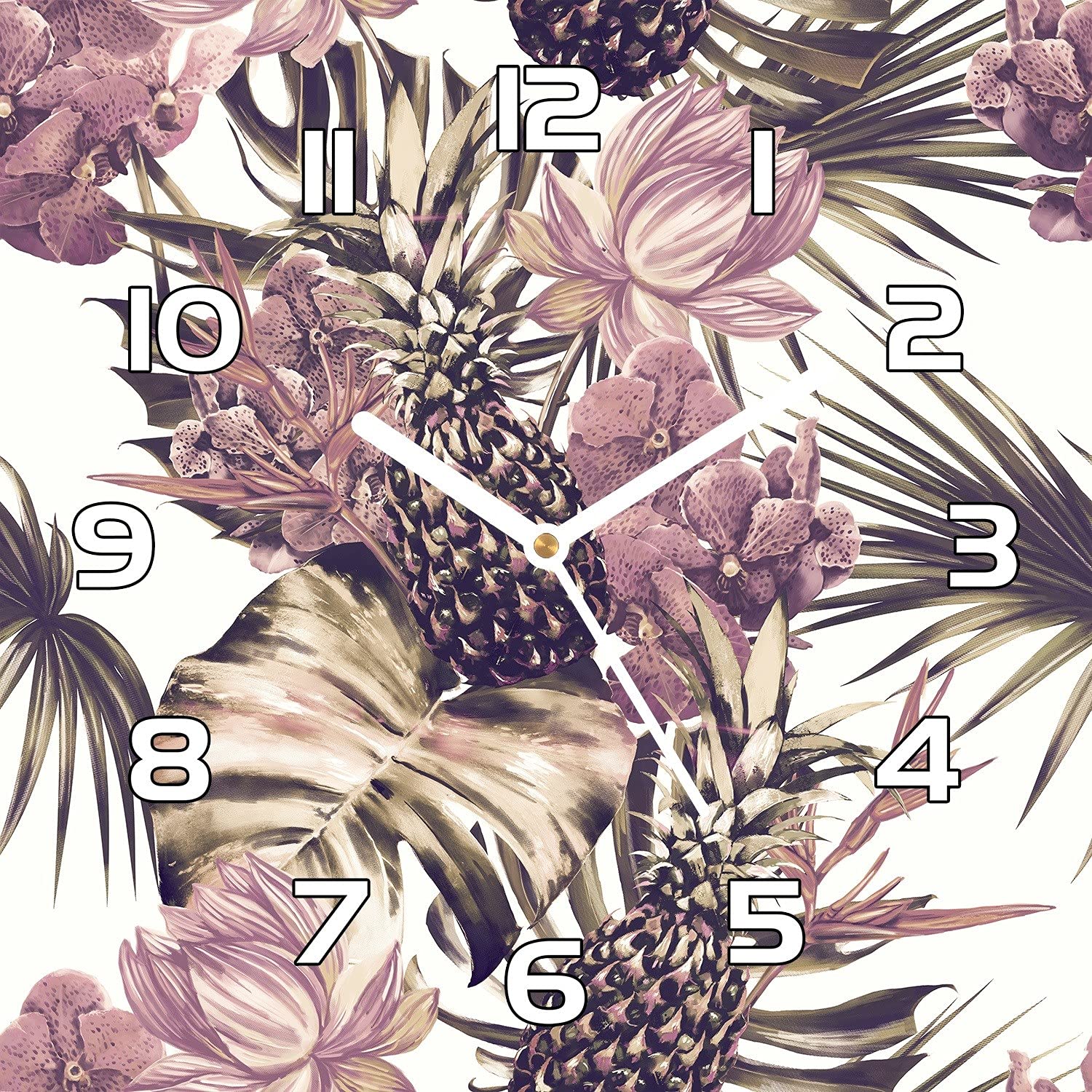 Horloge en verre 30x30 cm Coloray moderne pour salon avec aiguilles blanches abstraction