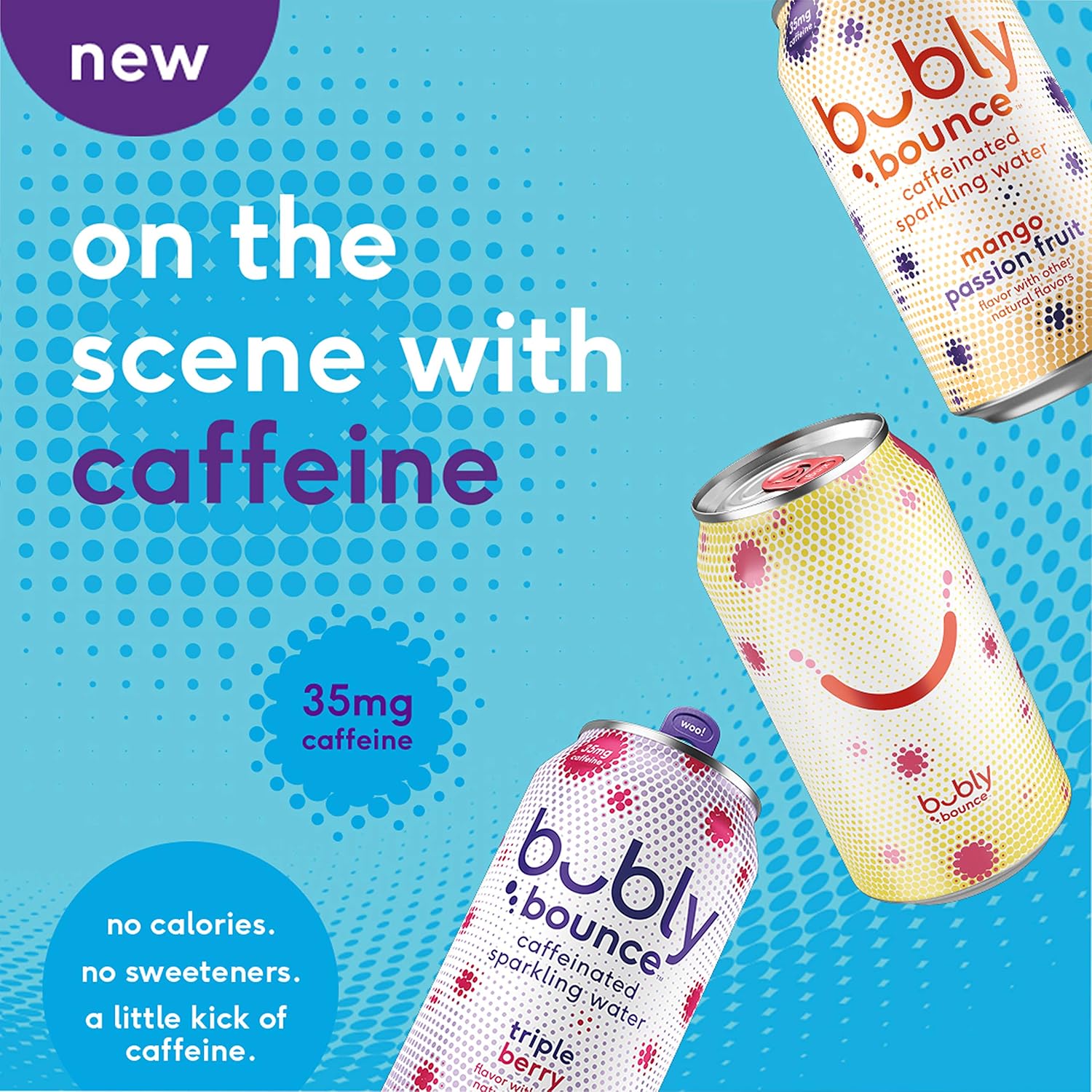 Bubly Bounce Caffeinated Sparkling Water 12oz Cans Pack, Citrus Cherry, 18 Count