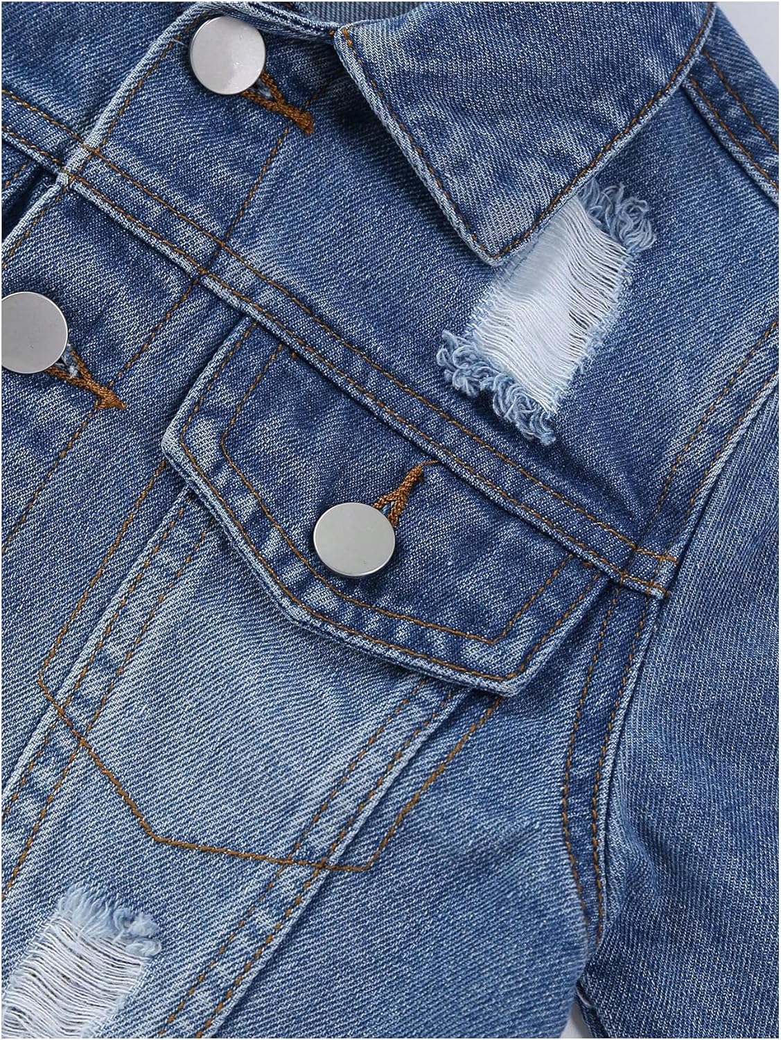 WDIRARA Girl's 2 Piece Outfit Ripped Button Front Long Sleeve Denim Jackets and Mini Skirts Set - Image 6