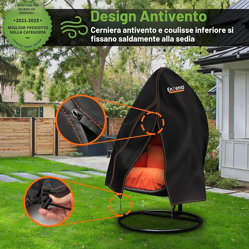 Enzeno függő hinta tojás szék védő huzat vízálló 115x190 cm fekete kültéri swing bútorhoz