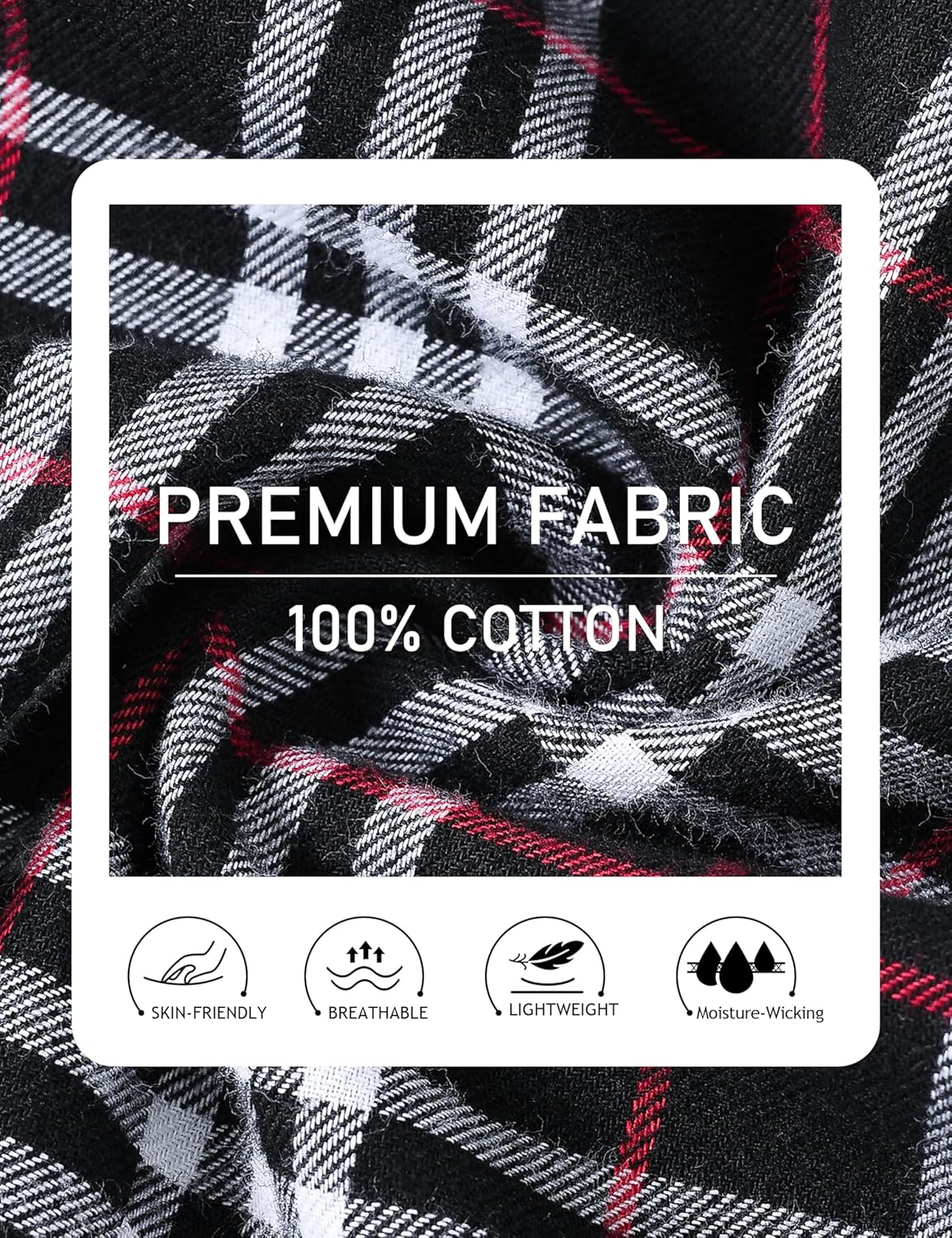 MoFiz Mens Pajama Set Soft Cotton Button Down Notched Collar Pjs Long Sleeve 2 Piece Sleepwear Lounge Nightwear with Pocket - Image 6