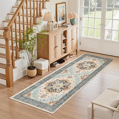 Miniatura 71 de Madane Alfombra lavable de 2 x 3 pies, alfombra de entrada pequeña, antideslizante, vintage, para entrada interior, alfombra de pelo bajo