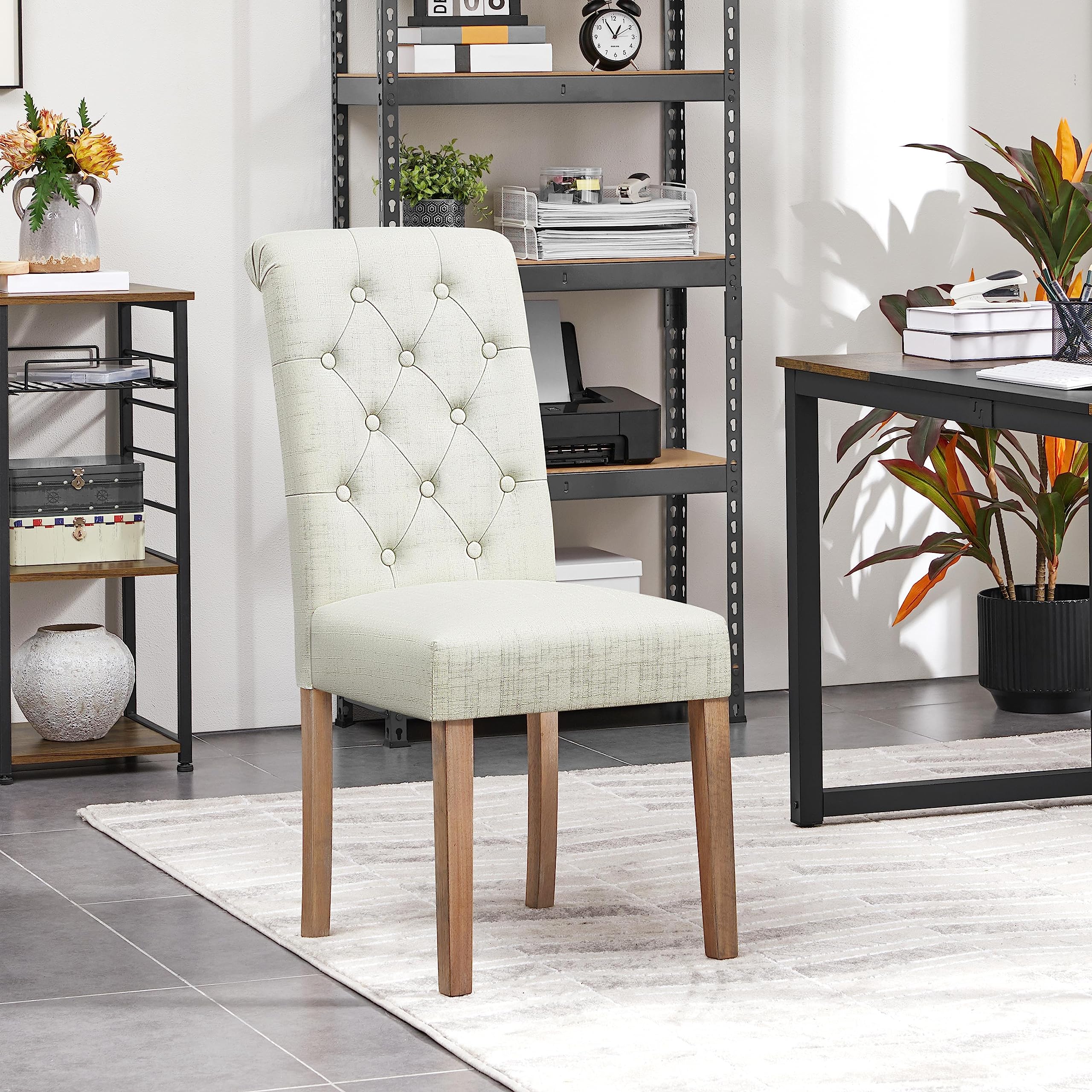 Yaheetech Set de 4 Piezas Silla de Comedor Clásico Patas de Madera Tapizadas en Beige Ergonómicas y Robustas