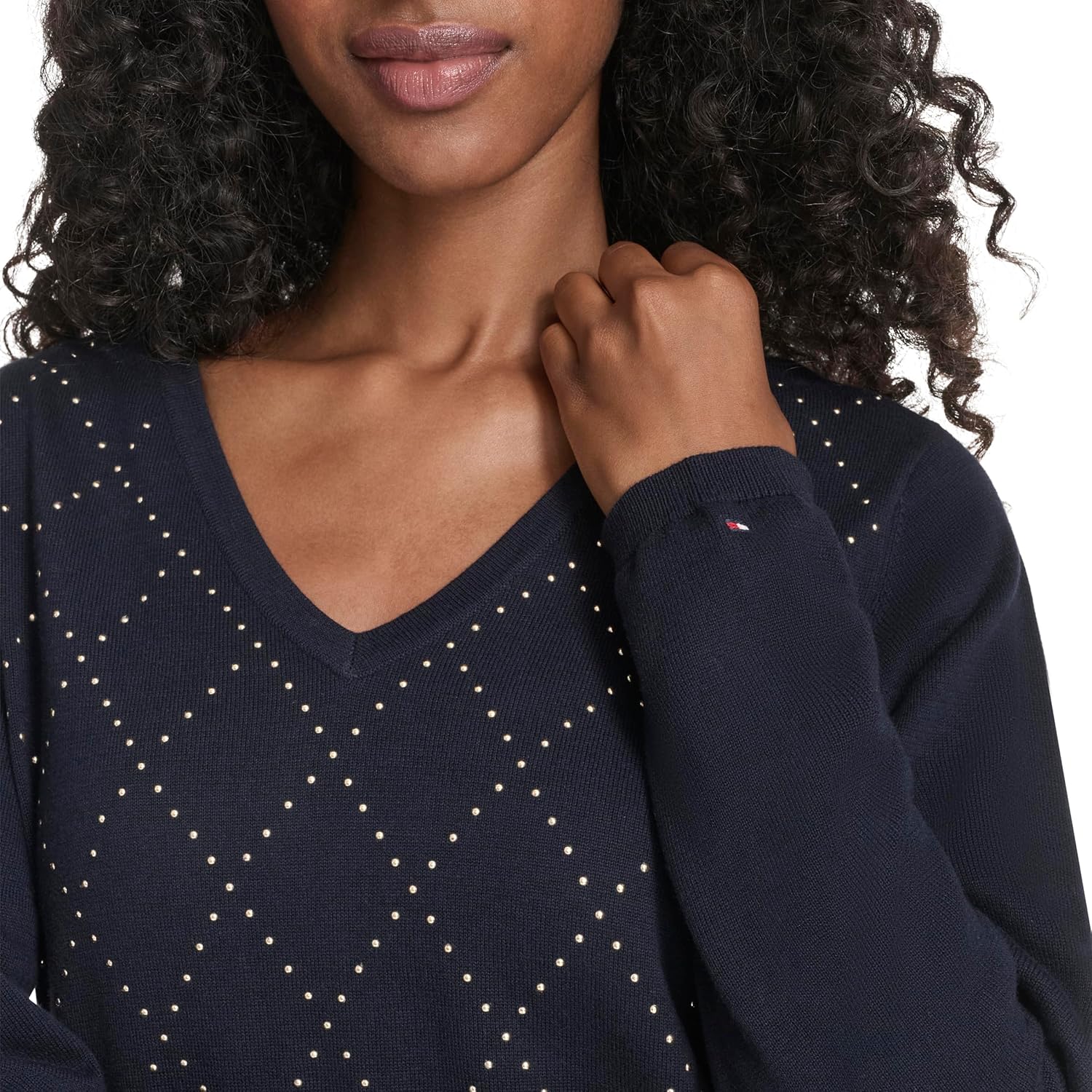 Tommy Hilfiger Womens Long Sleeve V-Neck Hotfix Cotton Sweater - Image 5