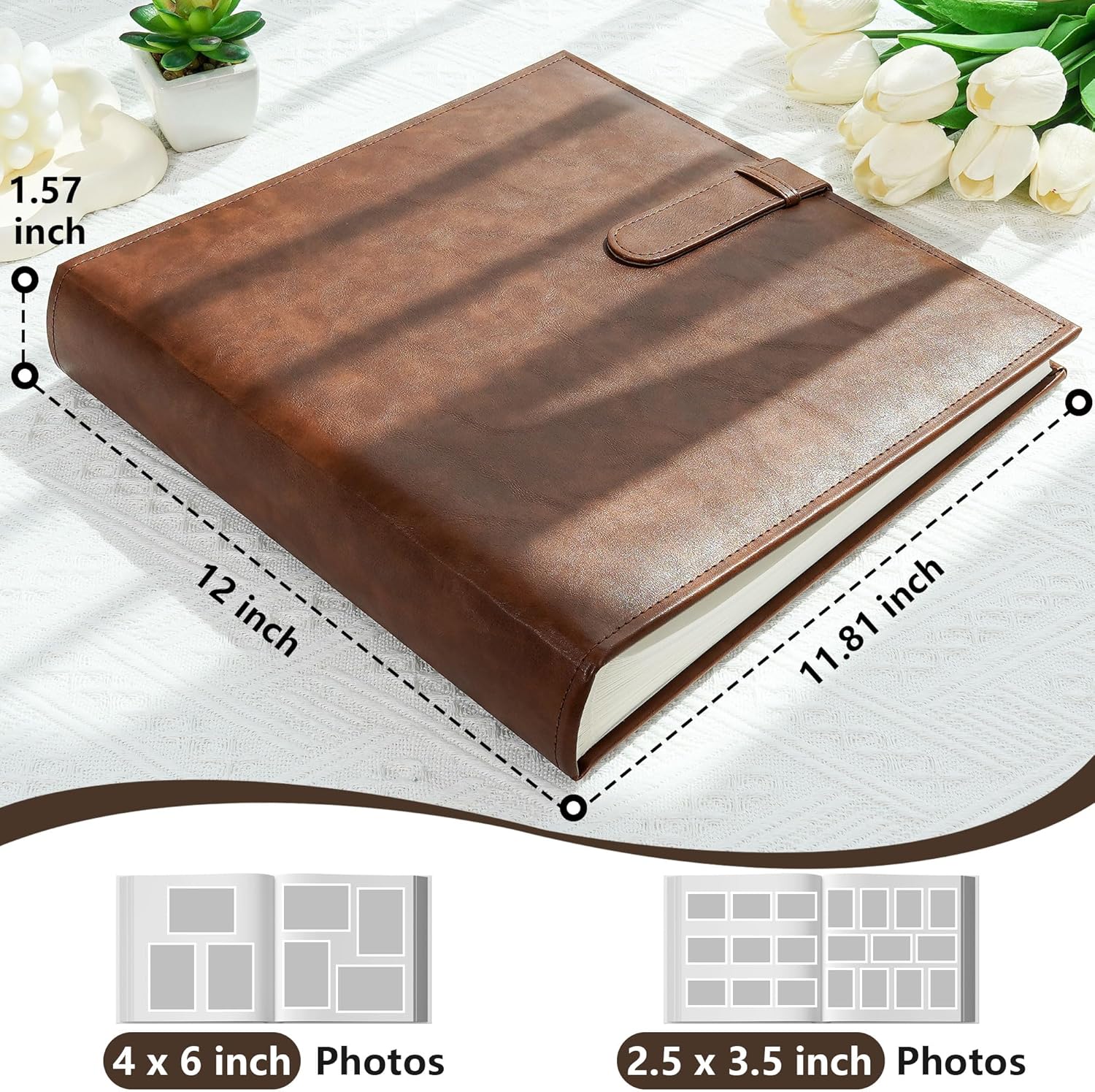 Vienrose Scrapbook Photo Album with Writing Space 12" x 12", Premium DIY Scrapbooking Albums with 60 Pages, Large Photos Book Faux Leather Cover for Wedding Family Baby Travel Graduation, Dark Brown - Image 2