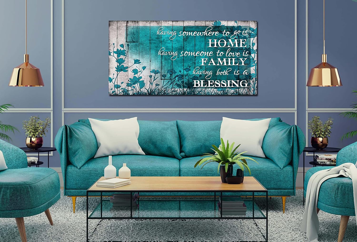 LAOTOART Large Inspirational Wall-Art For Living Room - Teal Flower Home Office Decor - Big Motivational Canvas Wall Decor For Bedroom Ready To Hang 40x20 Inches image 2