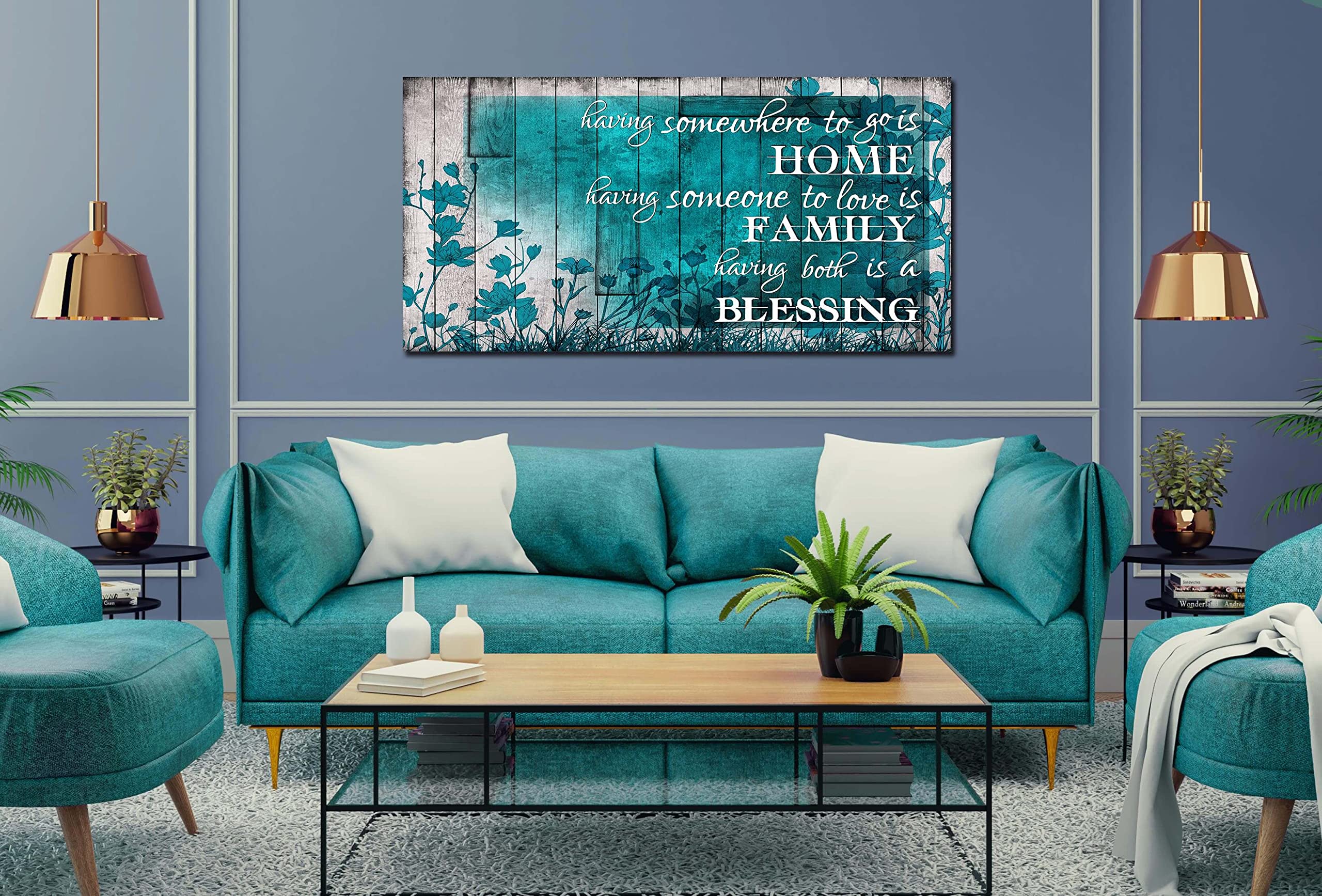LAOTOART Large Inspirational WallArt for Living Room Teal Flower