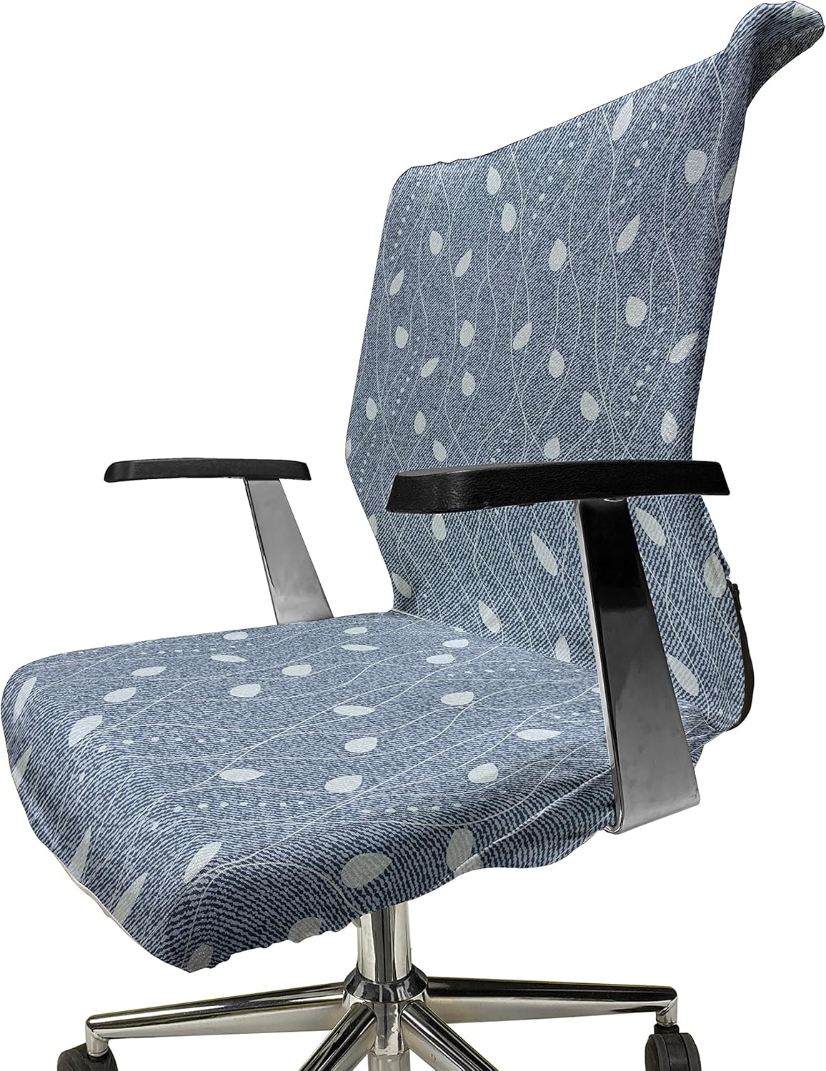 Ambesonne Leaves Office Chair Cover, Branches Over Denim Background Contemporary Fashion Nature Mix Art Deco, Stretchable Decorative Universal Size High Back Printed Slipcover, Aqua Blue