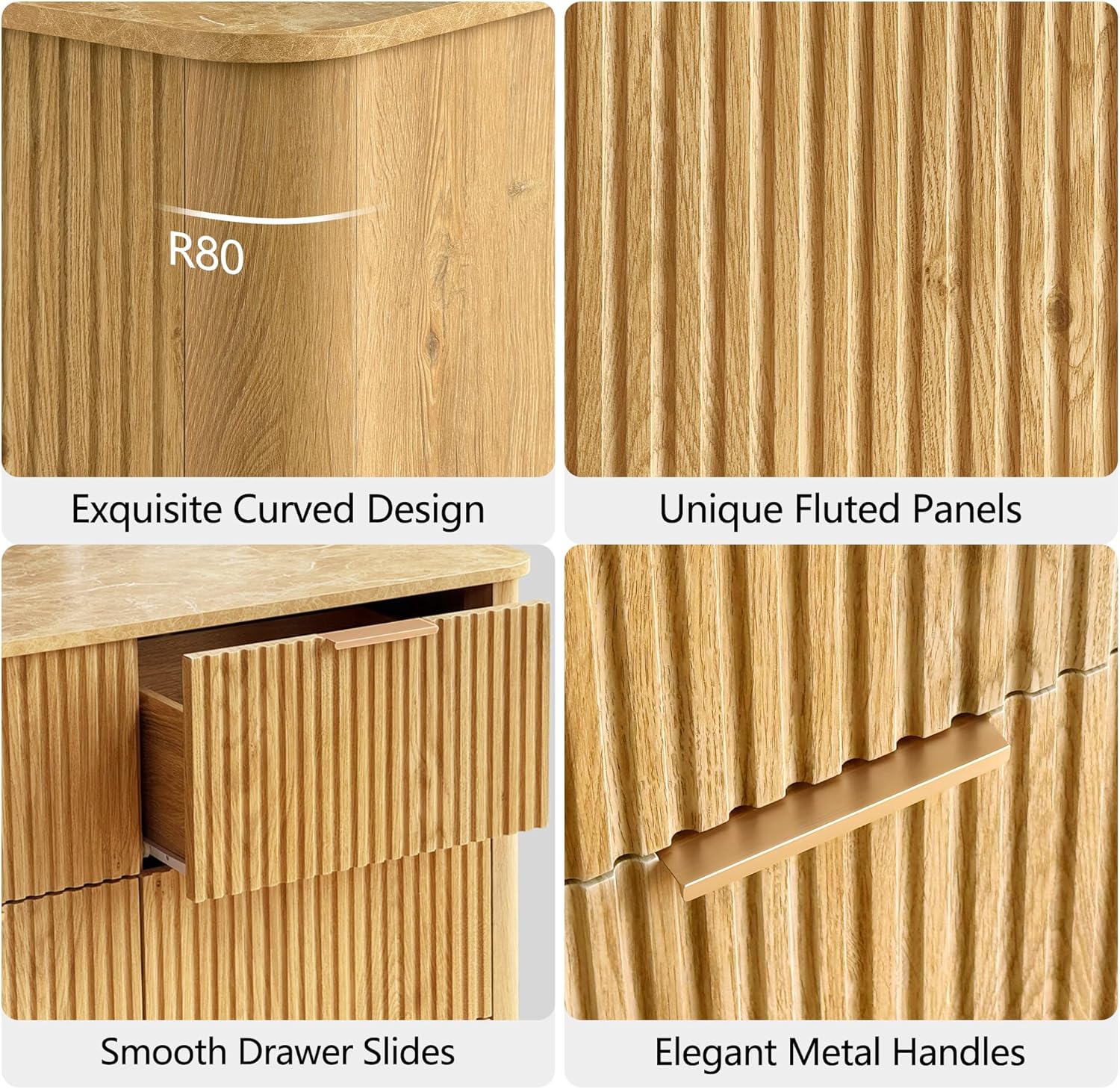 win2win 9 Drawer Dresser, Modern Dresser with Storage, 55" Wide Fluted Chest of Drawers with Faux Marble Top, Dressers TV Stand, Minimalist Drawers Organizer for Bedroom, Living Room, Hallway, Oak - Image 6