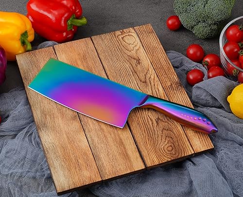 Vista 6 de WELLSTAR Cuchillo de carnicero para carne de arcoíris, cuchillo de carnicero chino iridiscente de 7 pulgadas, cuchillo de cocina alemán súper
