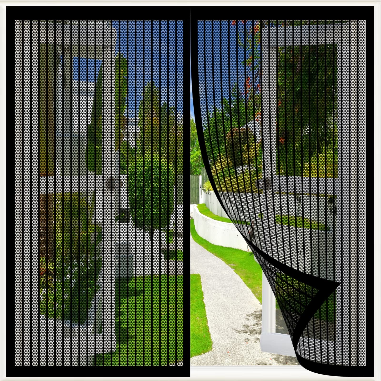 Moustiquaire pour fenêtre et porte rideau anti moustique aimanté noir 135 x 140 cm