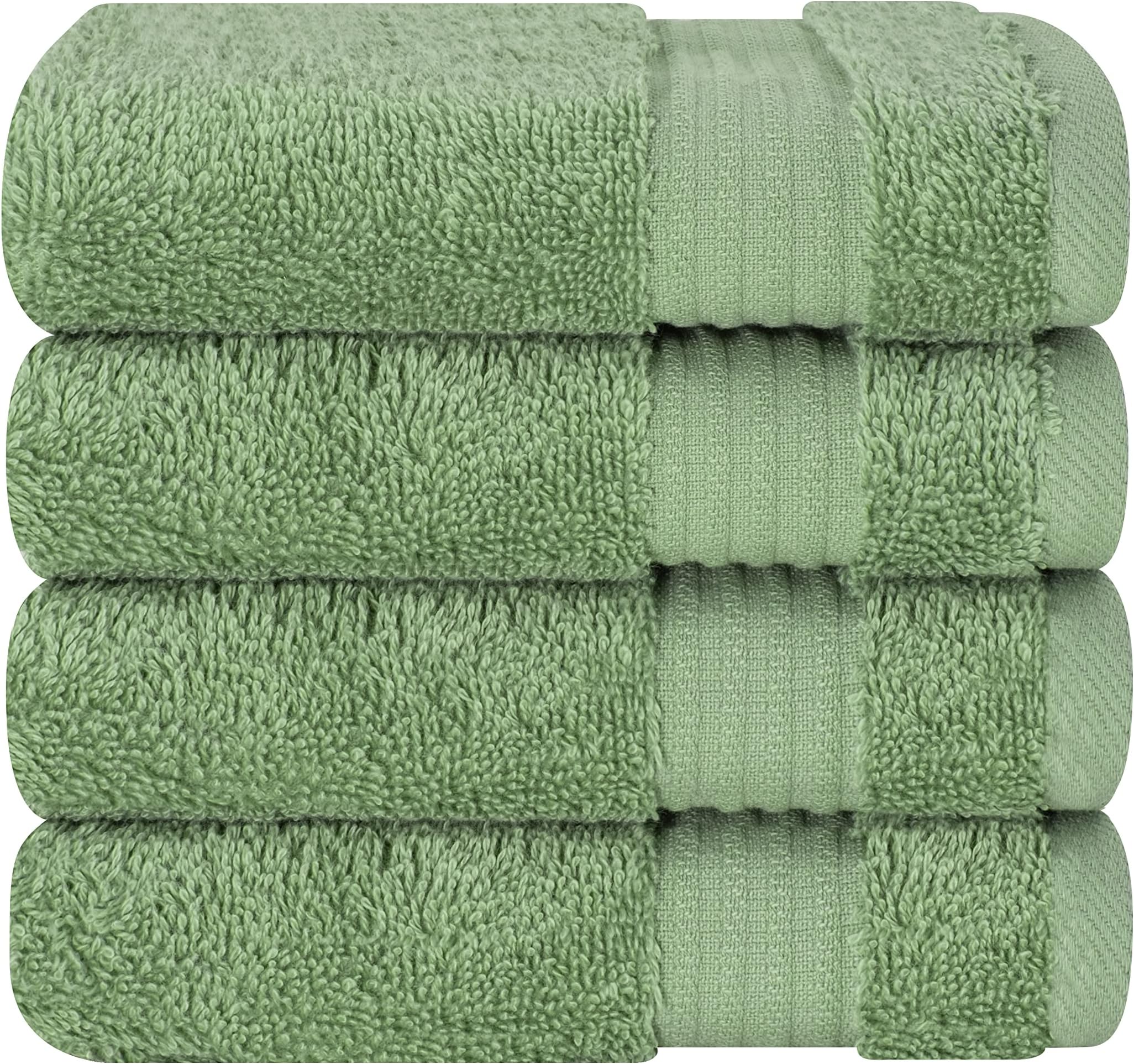 Cotton Paradise 100% Cotton Turkish Washcloth Set for Bathroom, 4 Piece Soft Absorbent Small Towels Wash Rags, Sage Green