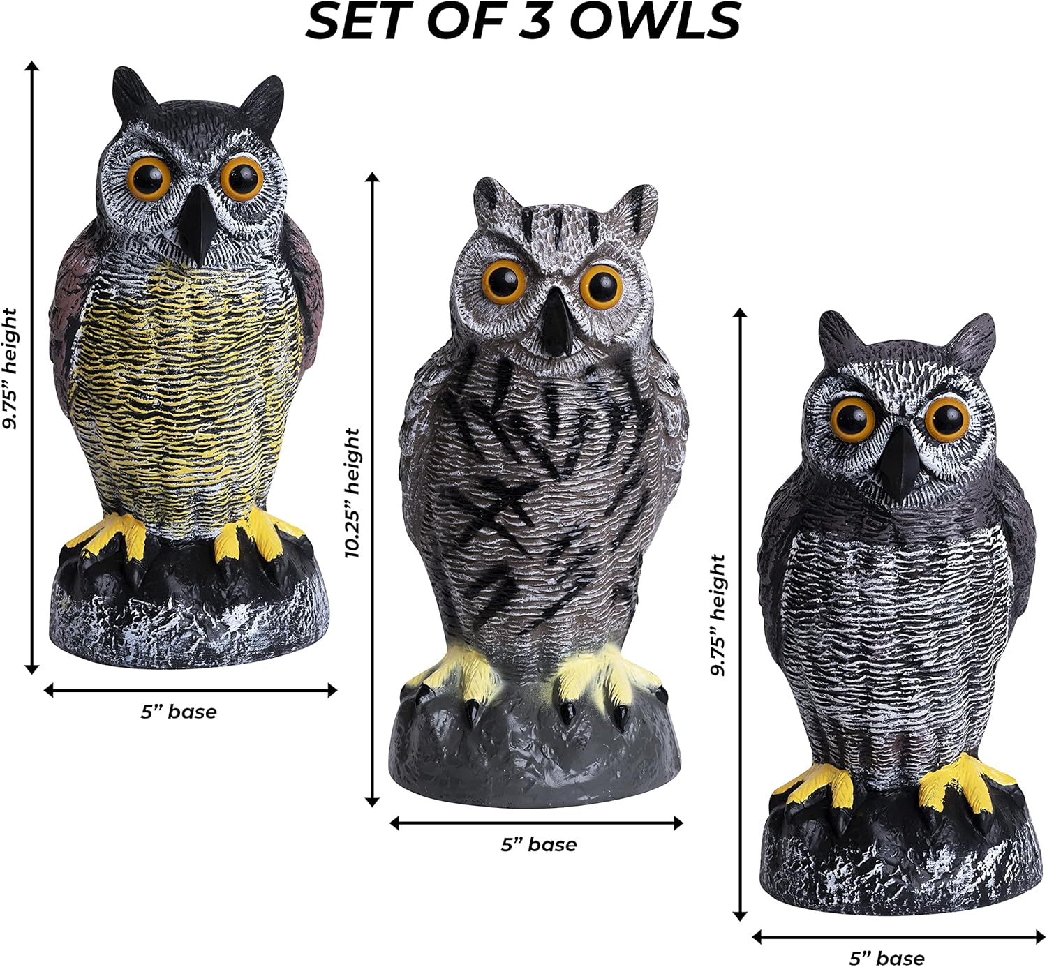 Galashield Owl Decoys to Scare Birds Away | Plastic Owls to Scare Birds Away | Owl Statue for Garden & Outdoors [Set of 3] - Image 4