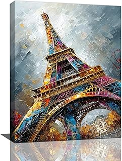 Paris Eiffel Tower Wall Art Paris Architecture Canvas Wall Decor Europe City Eiffel Tower Pictures Painting Print Artwork Framed Decorations Gifts for Living Room Bedroom Office 12"x16"
