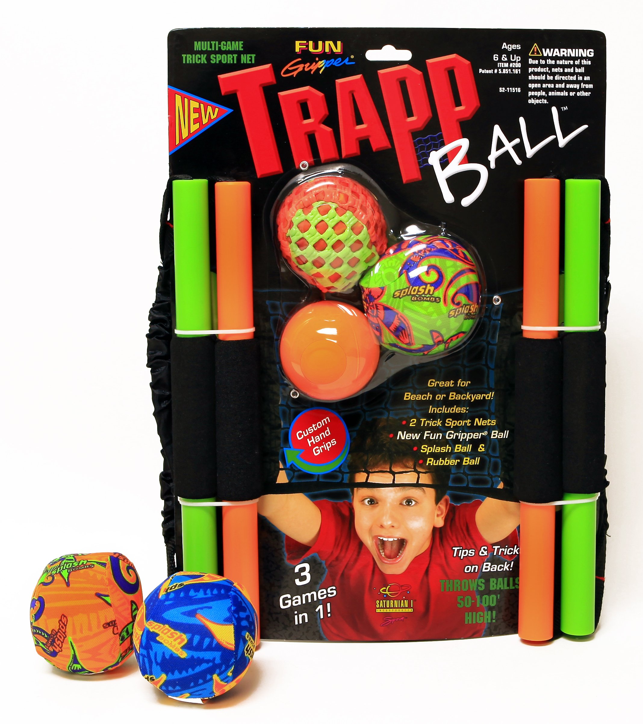 fun gripperTrapp Ball Nett Toss and Catch Fun Game 3 - Games in One ! 2 - Trick Sport nets and 3 - Assorted Balls : Bonus (2) Extra Water Balls Included