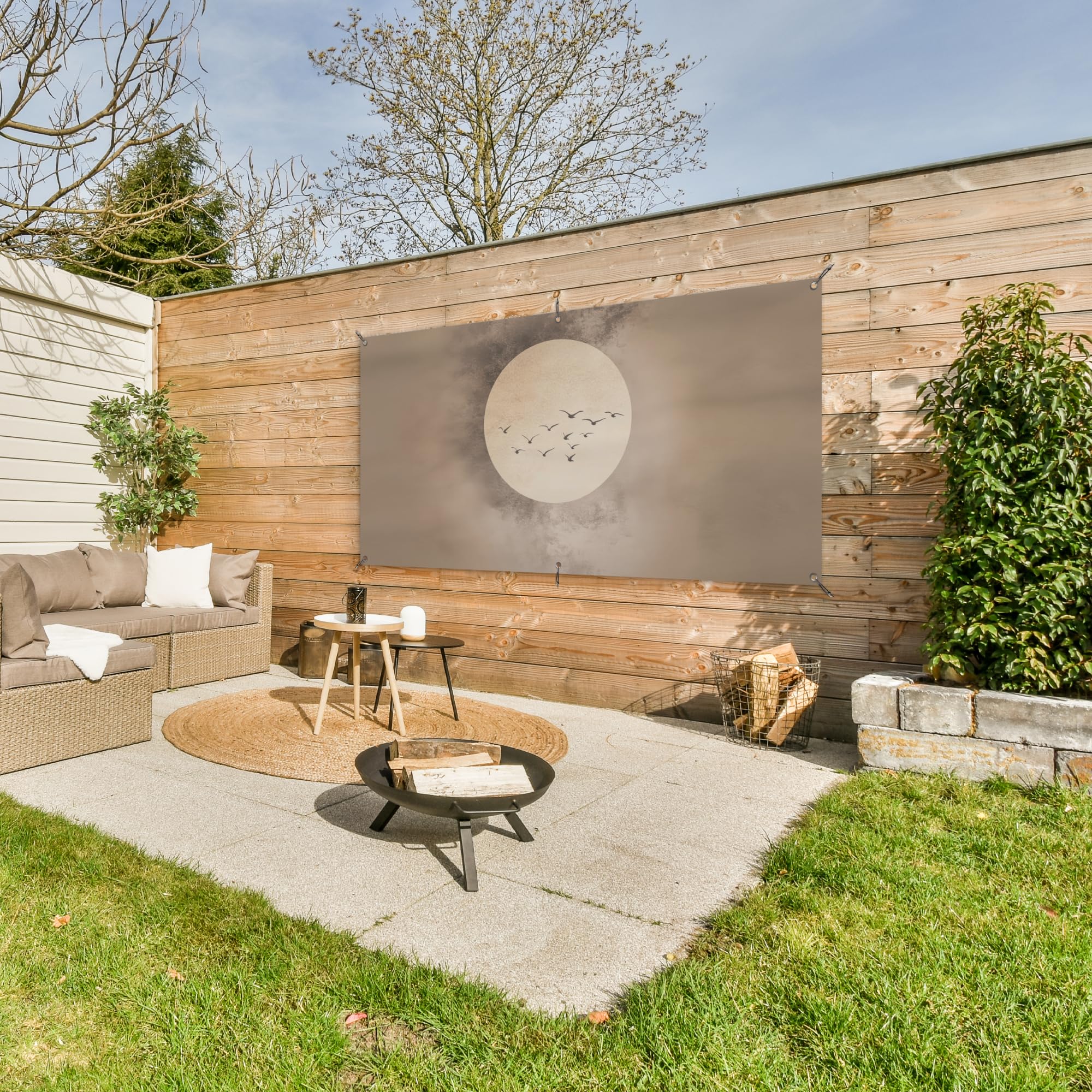 MuchoWow© Poster De Jardin Decoracion Balcón Wall Decoration Adornos Pared | 160x80 cm - Terraza Exterior Decoración Patio Posters Decorativos Pájaro - Beige - Japandi