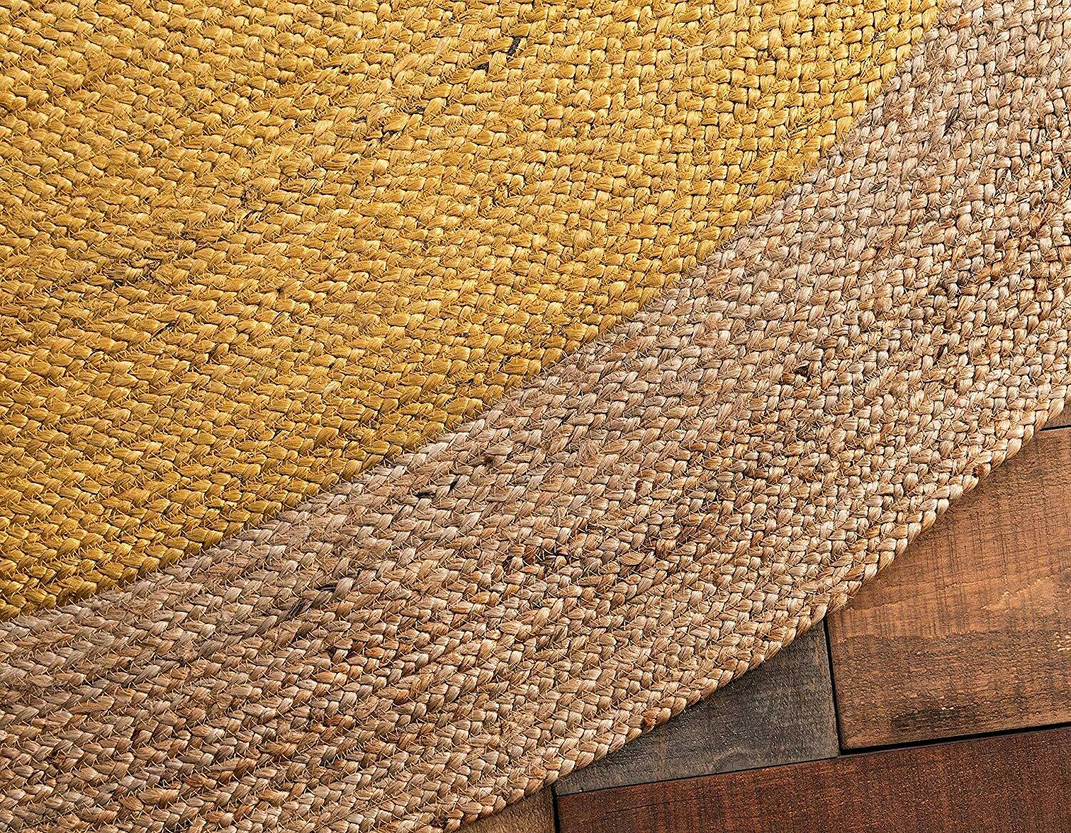 Tradycyjny żółty z juty z beżowym sznurkiem obramowanie okrągły dywanik do salonu kuchni przedpokoju jadalni (140 x 140 cm okrągły)