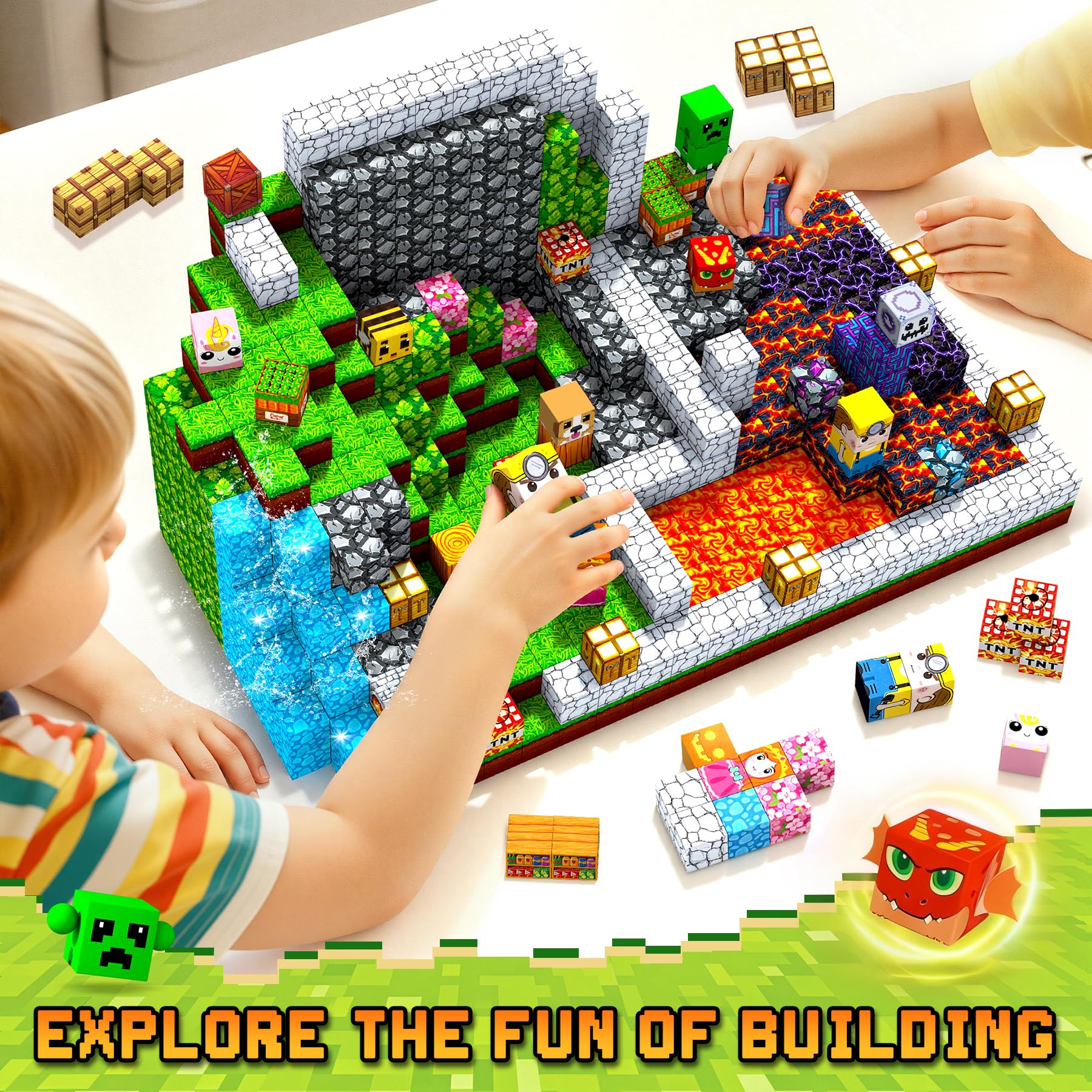 Construction Magnetique Enfant - Vie détachables Cube Magnétique - Longue Durée de Jeu Aimant Magnetic avec Jeux Aimants Bloc Magnetique- pour Enfants 3-10 Ans Cadeau Créatif