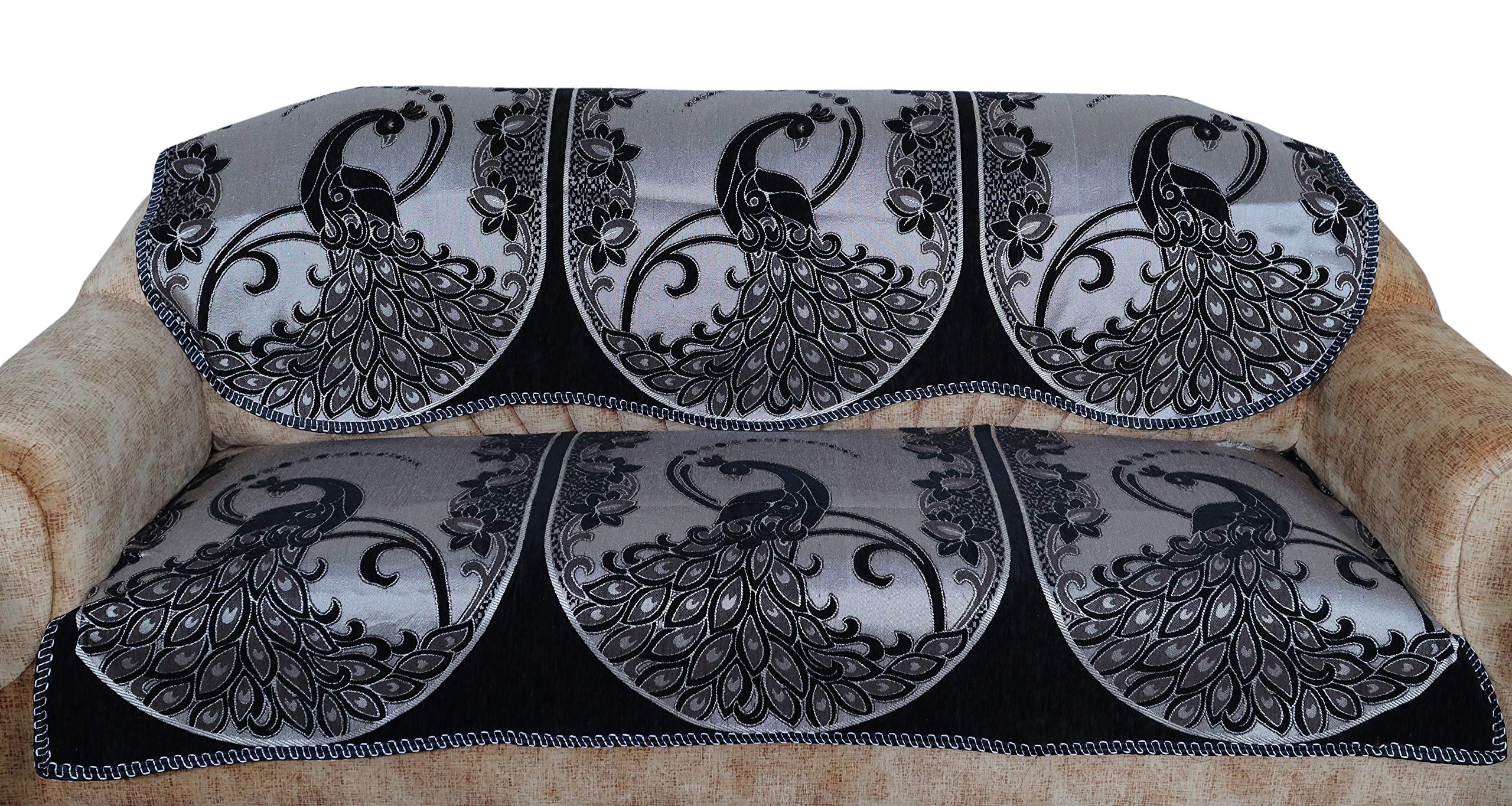 Sparrow World Chenille Sofa Covers Set for 5 Seater Sofa Peacock Design for -Living Room/Drawing Room/Guest Room-