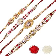 Aurum Enticing Gold plated Stone Work Rakhi for Brother Sister | Traditional Ethnic | Unique Design | Hand Made by Indian Craftsmen | TFG046