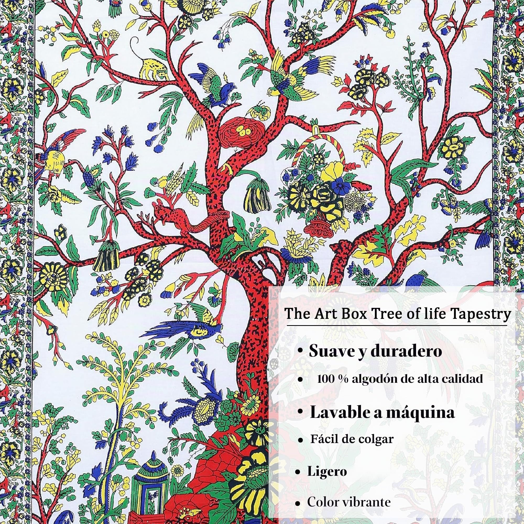 THE ART BOX - Tapiz de árbol de la vida, color blanco para colgar en la pared, tapices psicodélicos, algodón, indio, reina, colcha de pícnic, placa de pared, decoración de techo