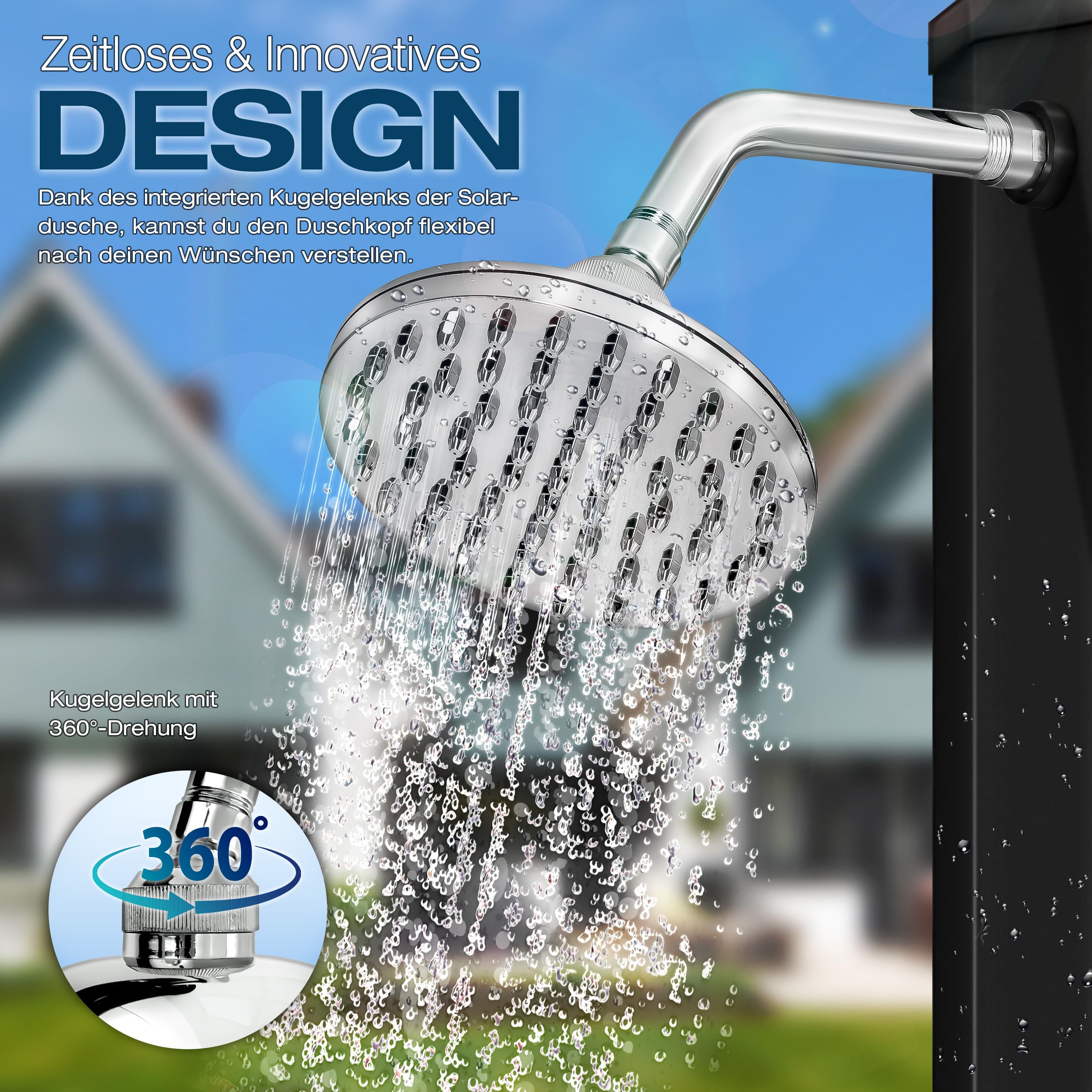 tillvex zonnedouche 35 liter inclusief Beschermhoes | Tuindouche voor de tuin warm water | Zwembad-douche camping | zonder stroomaansluiting | met kraan en regendouchekop | Tuinslangaansluiting