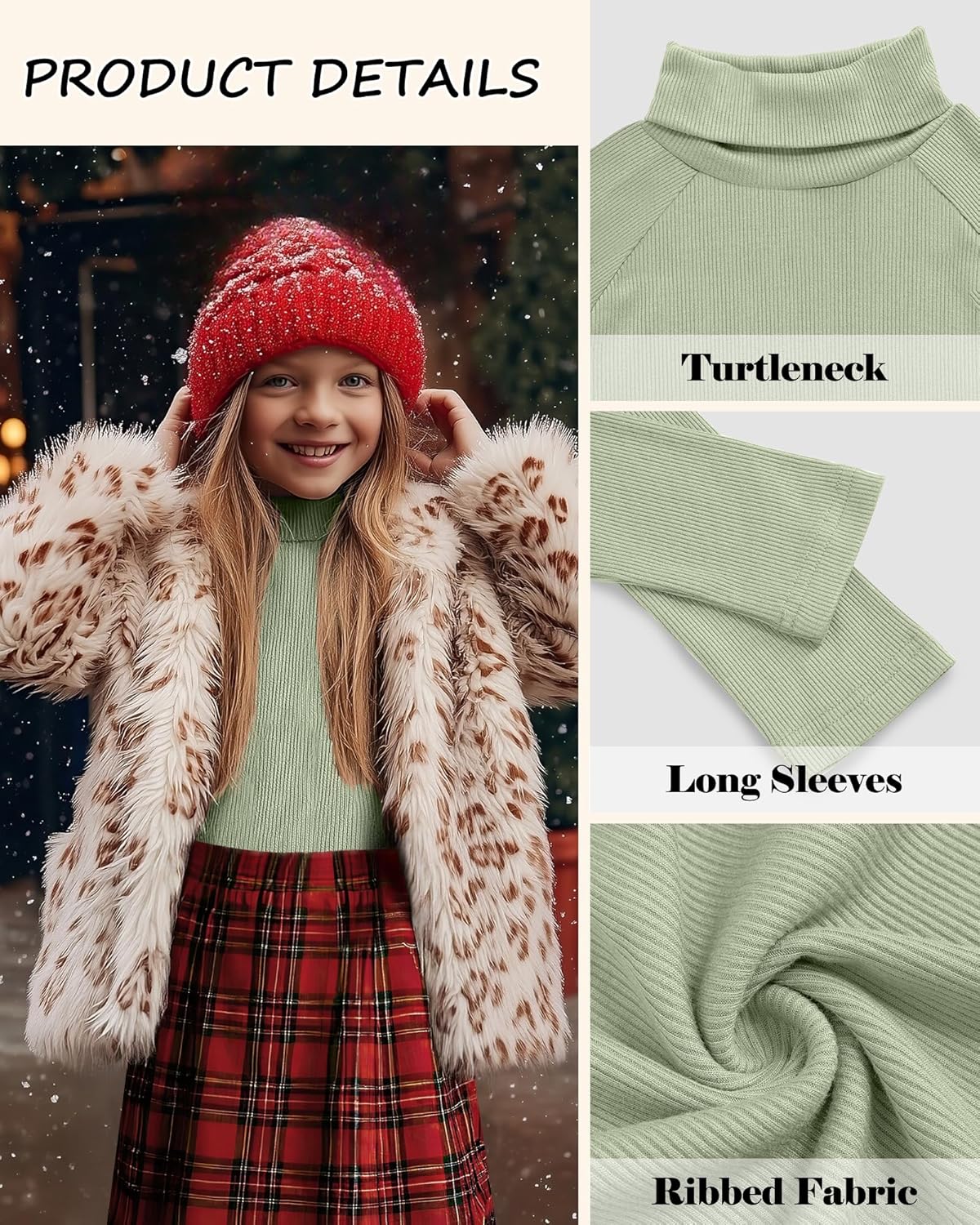 3 Pack Girls Turtleneck Long Sleeve Shirts Ribbed Knit Cotton Layer Tops Slim Fit Casual Undershirts 5-14 Years - Image 5