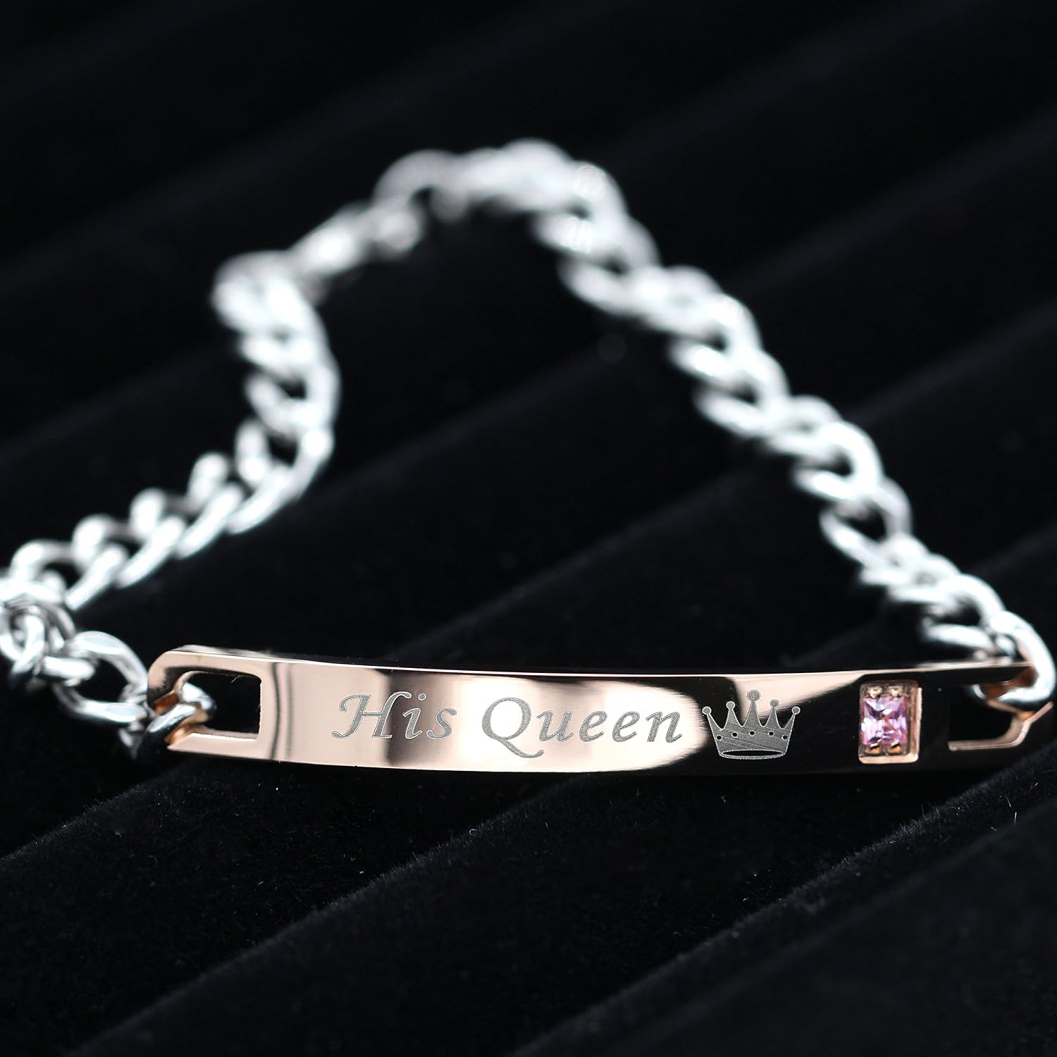Uloveido His Queen and Her King Black Titanium Necklaces & Bracelet Matching Couple Jewelry Sets for Men and Women with Cubic Zirconia ST118