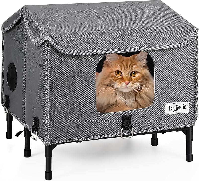 Casa para Gatos TailTastic para Área Externa, Abrigo Dobrável sem Instalação
