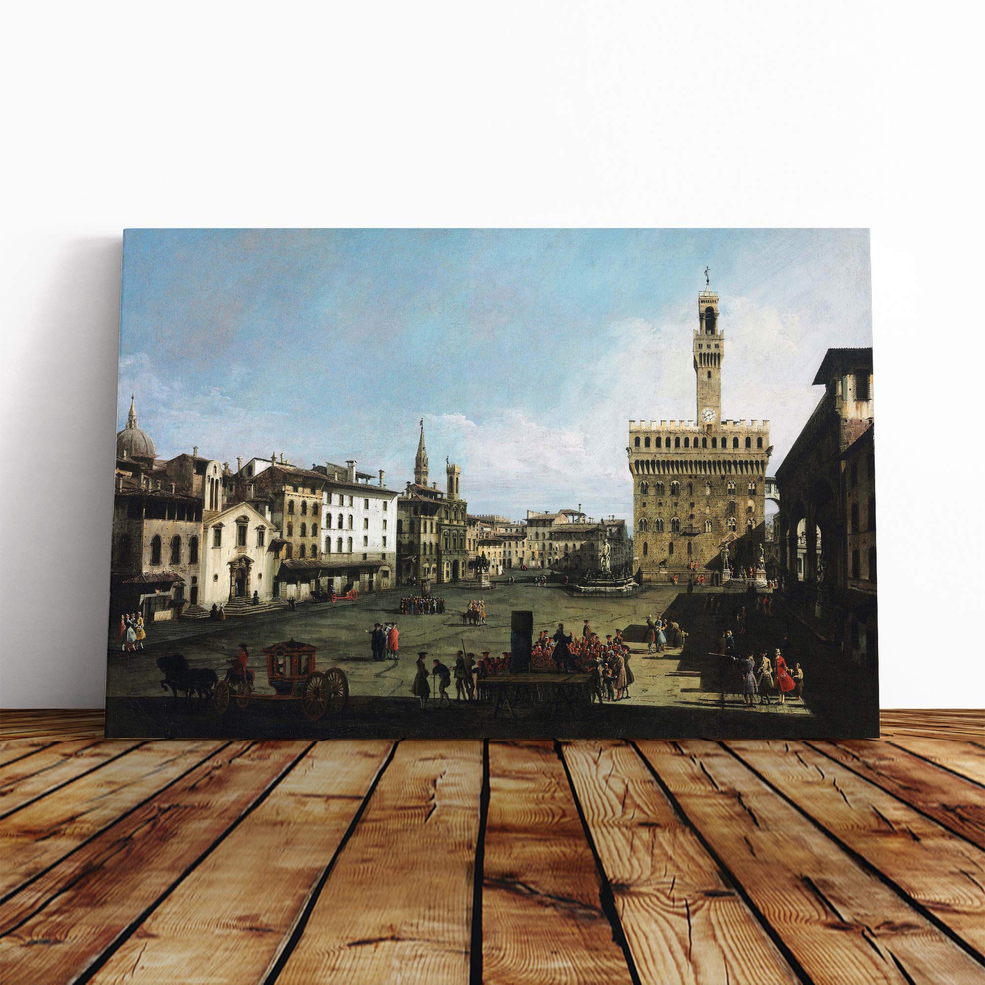 Giovanni Canaletto Piazza Signora, Florence Canvas Print | Gallery Wrapped 30mm Frame Wall Art | 30x20 inches | Ready to Hang | Contemporary Picture | Living Room Bedroom Lounge Office