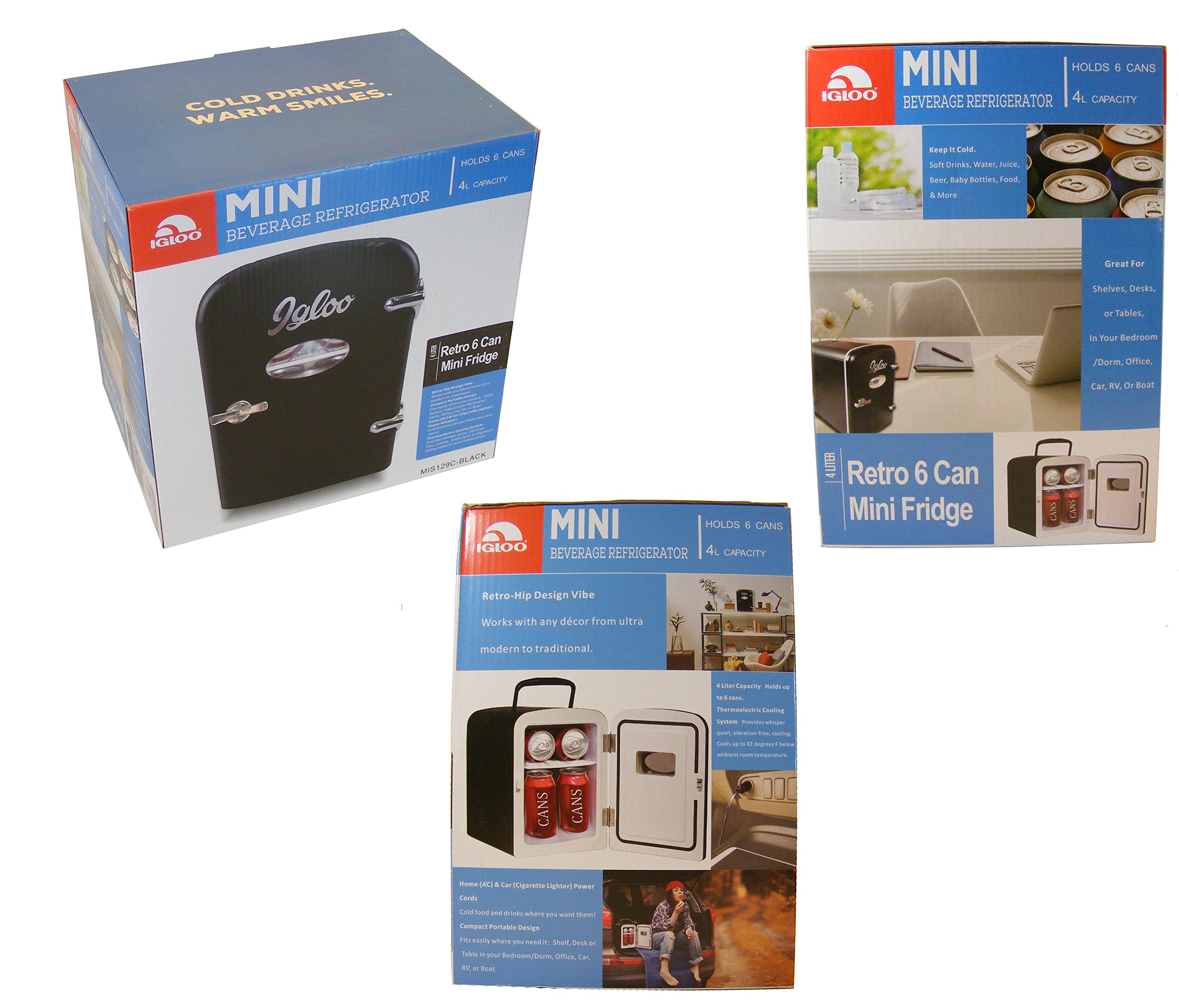 Igloo Mini Beverage Refrigerator Retro 6 Can Mini Fridge Black 4