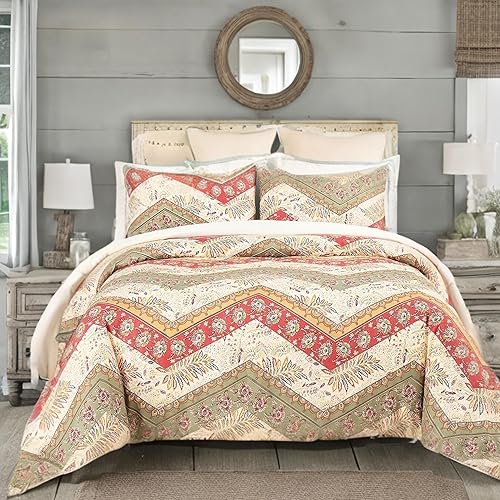 Miniatura 1 de DaDalogy Bedding - Juego de funda de edredón con estampado floral botánico con fundas de almohada, diseño de cachemira cheurón bohemio, filigrana,