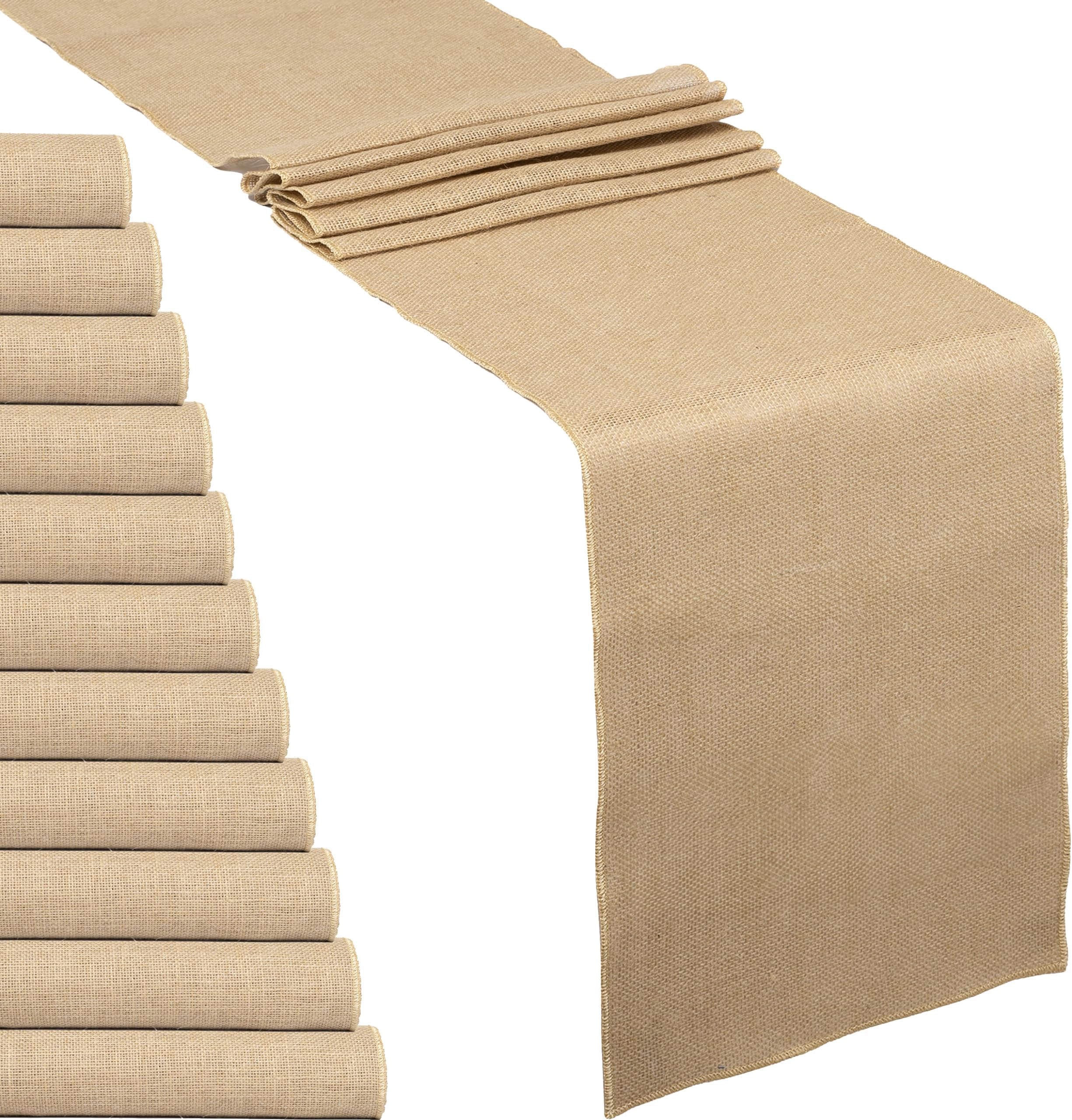 Chumia 12 Pack Lace Burlap Table Runner Rustic Natural Jute Table Runner 12 x 72 Inch Farmhouse Hessian Tablecloths for Vintage Country Wedding Birthday Thanksgiving Christmas Party (Classic Style)
