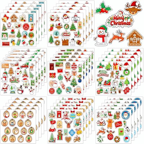 SEPGLITTER - Calcomanías de Navidad, 40 hojas de calcomanías adhesivas de Papá Noel, calcomanías de Navidad a granel para niños y niñas, sobres para