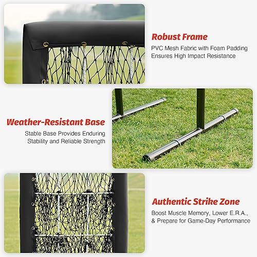 Miniatura 5 de ZELUS Red de lanzamiento de 9 agujeros, red de béisbol resistente con zona de ataque auténtica y soporte desmontable, red de entrenamiento de