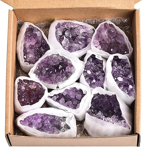 JIC Gem Racimos de amatistas naturales crudos de geoda de amatista de piedras curativas en racimo de cristales curativos de brujería