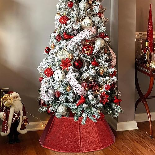 Miniatura 62 de Blissun Collar de árbol de Navidad, falda de árbol de Navidad con lentejuelas, anillo plegable para árbol de Navidad, cubierta de base