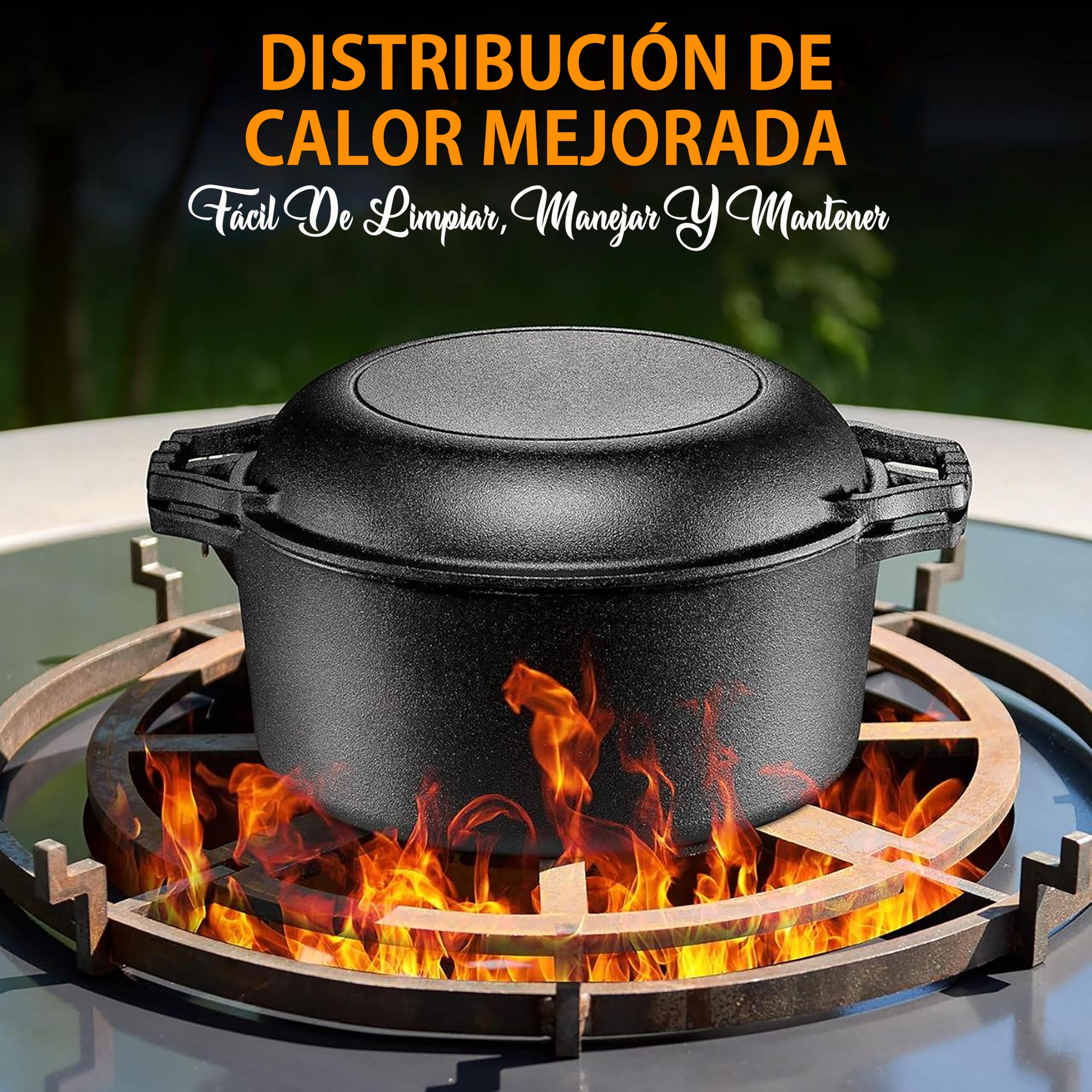 NutriChef Multi Cooker de Hierro Fundido, Horno Holandés Doble Antiadherente, Olla para Asar, Cazuela