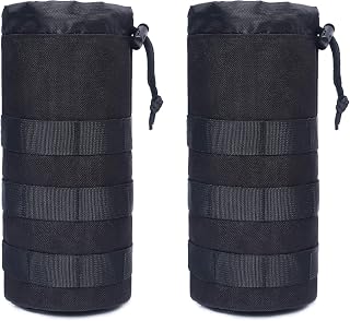 Azarxis Water Bottles Pouch Bag Tactical Molle Military Drawstring Water Bottle Holder Mesh Hydration Carrier Attachment Travel Outdoor Sports Gear (Black - 2 Pack)