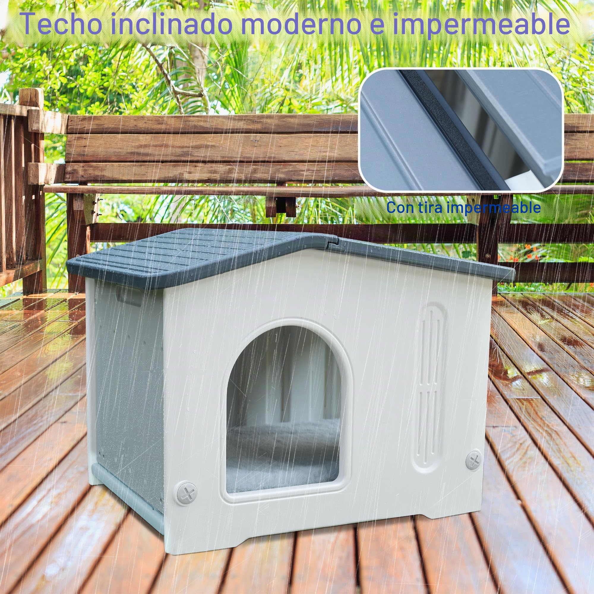 Caseta para gatos de interior de plástico salvaje - Casa al aire libre para gatos y cachorros - Gris