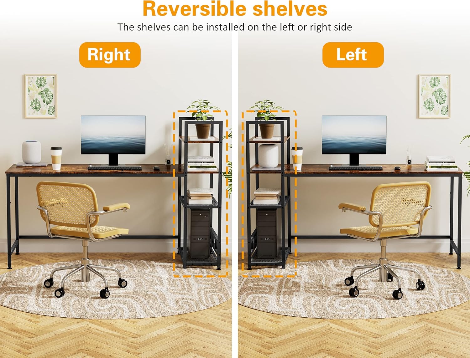 Diagram showing the HOMIDEC desk with shelves installed on the right and left sides