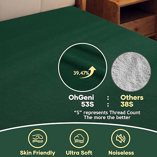 Miniatura 101 de OhGeni Protector de colchón 100% impermeable, sábana bajera con bolsillos profundos, material suave transpirable sin ruido de alta calidad, funda de