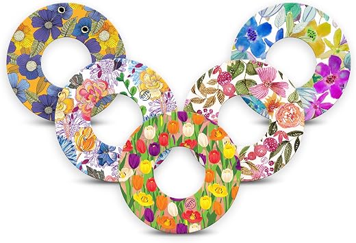 ExpressionMed Libre 2 & Lingo Sensor Covers - Waterproof, Secure Adhesive Patches, Breathable Flexible Material, Easy Controlled Application, Pack of 5 Bright Floral Pack