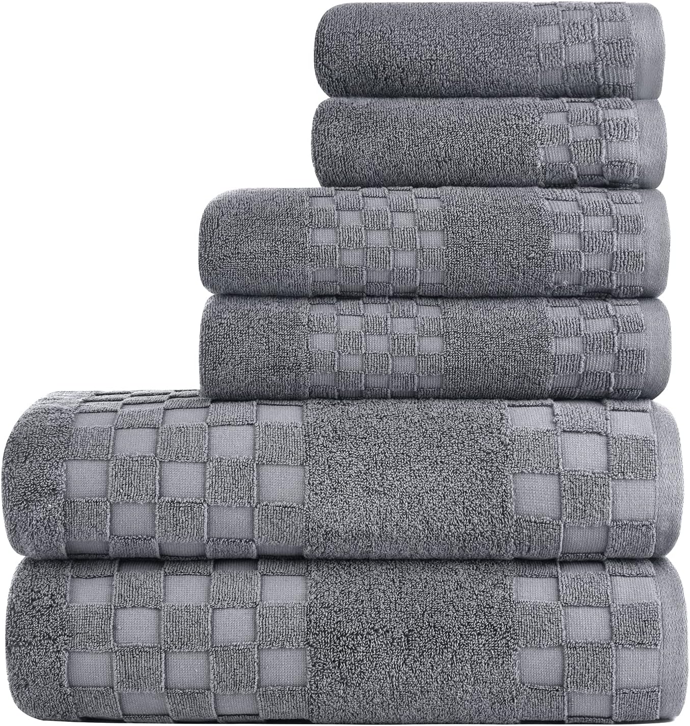DIAOJIA Bath Towels Gray Towel Soft 6 Piece,100 Cotton Anti Odor