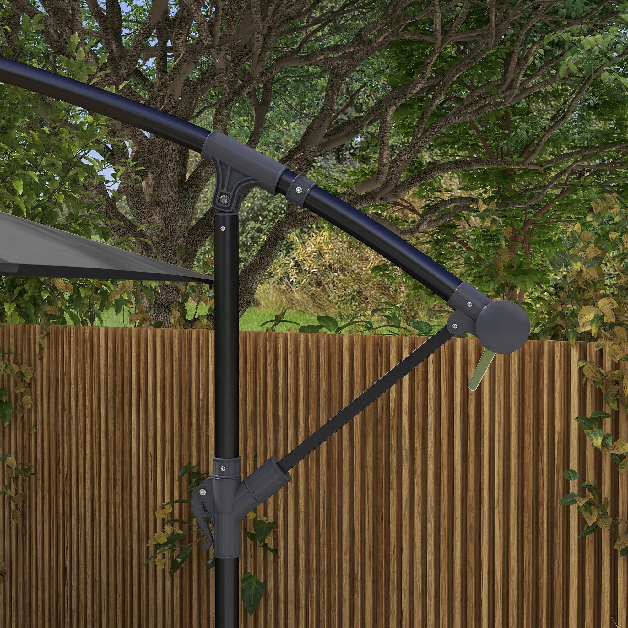 Outsunny Ombrellone Decentrato 3x2 m con Prese d'Aria, Base a Croce e Manovella, Ombrellone da Giardino in Acciaio e Poliestere 160 g/㎡, Protezione UV, per Terrazza e Balcone