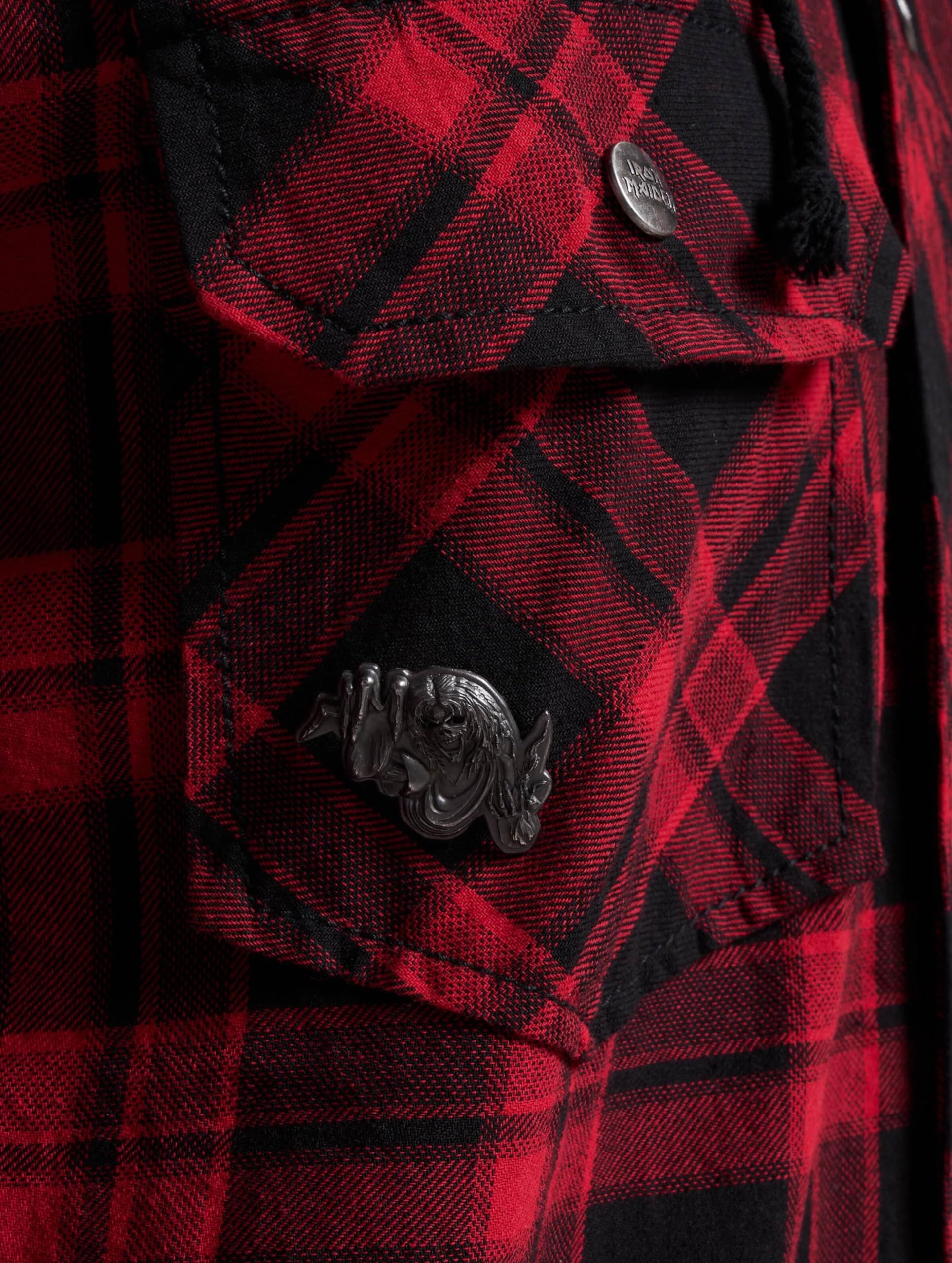 Iron Maiden Check Shirt Hooded Eddie Männer Langarmhemd schwarz/dunkelrot