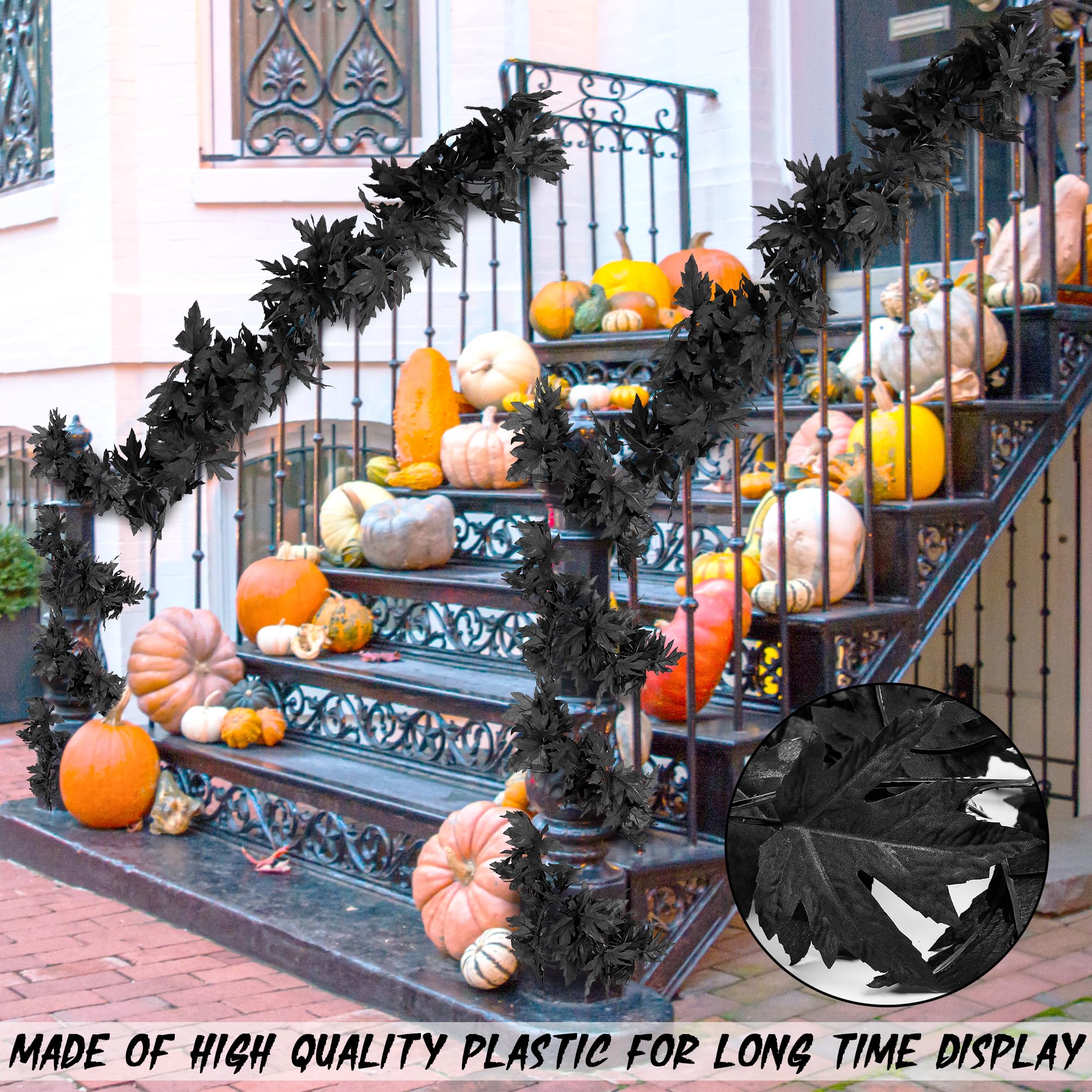 Guirnalda De Hojas Artificiales De Otoño - 175 Cm, Negro Y Naranja, Decoración Para Halloween Y Otoño En Interior/Exterior