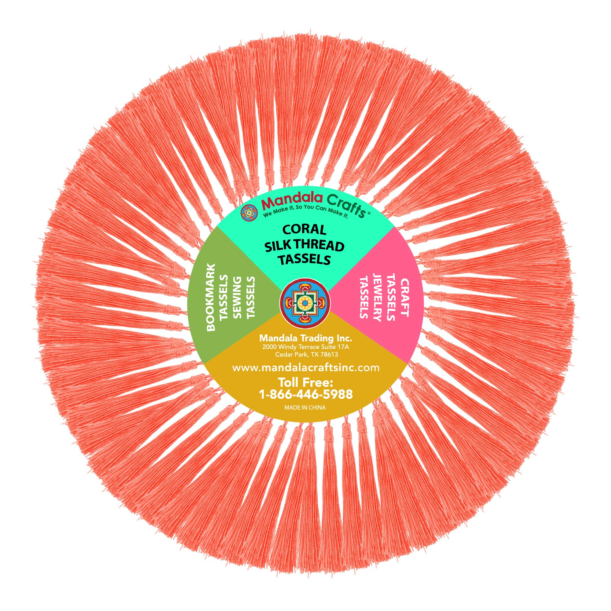 Mandala Crafts Small Coral Bookmark Tassels – 100 Bulk Silky Mini Craft Tassels with Loops for Bookmarks, Jewelry Making, Graduation Decorations, and