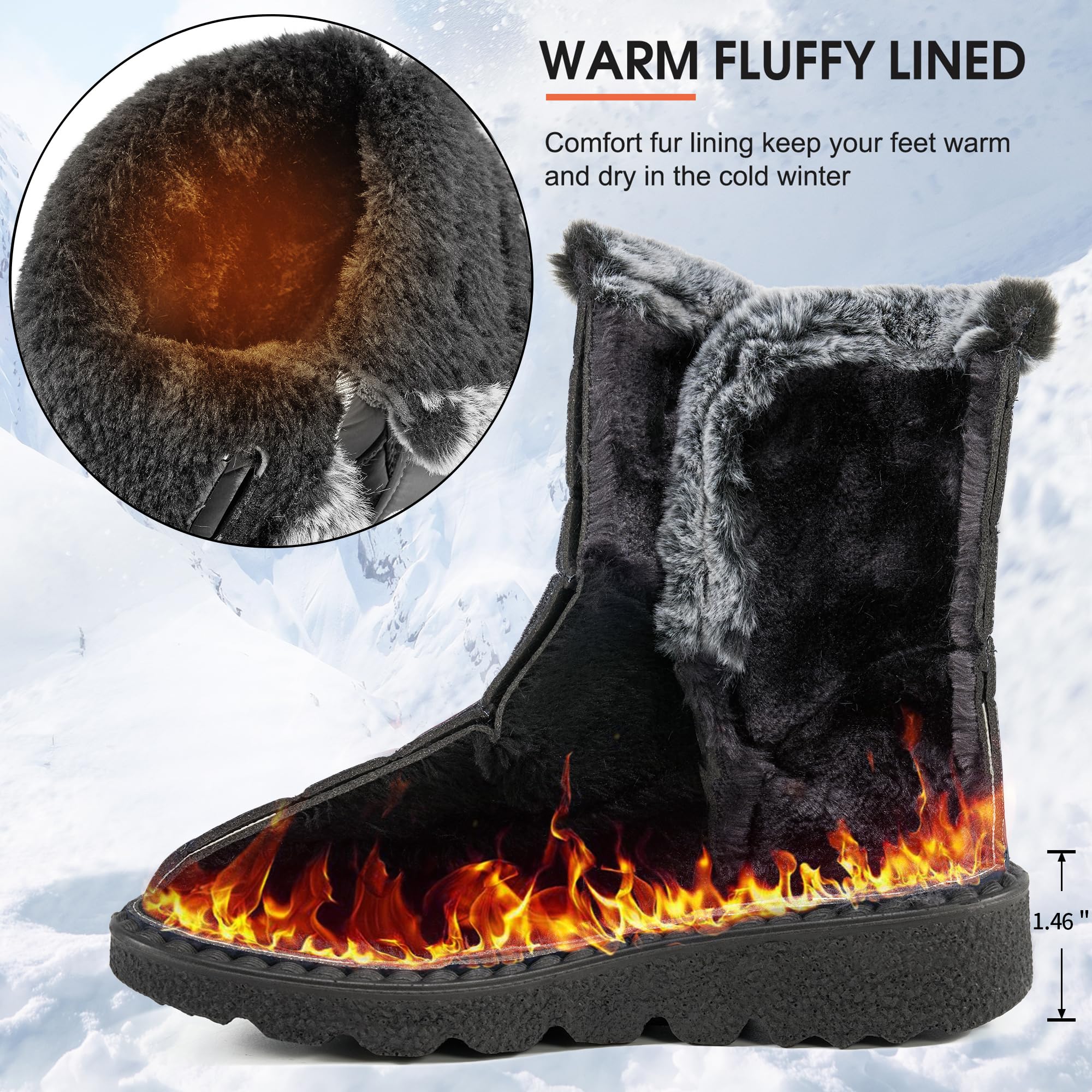 Ablanczoom Botas de nieve de invierno para mujer con forro de piel cálida, cómodas, antideslizantes, impermeables, zapatos para exteriores