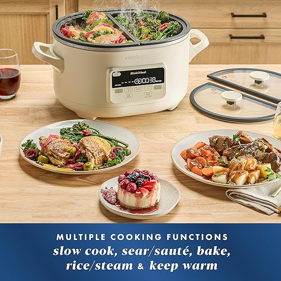 Crock-Pot MultiMeal Multicooker and Programmable Slow Cooker with Bake Function, Create 2 Dishes Simultaneously, Two 3.7qt Nonstick Pots Feed 8+ People, Dishwasher-Safe